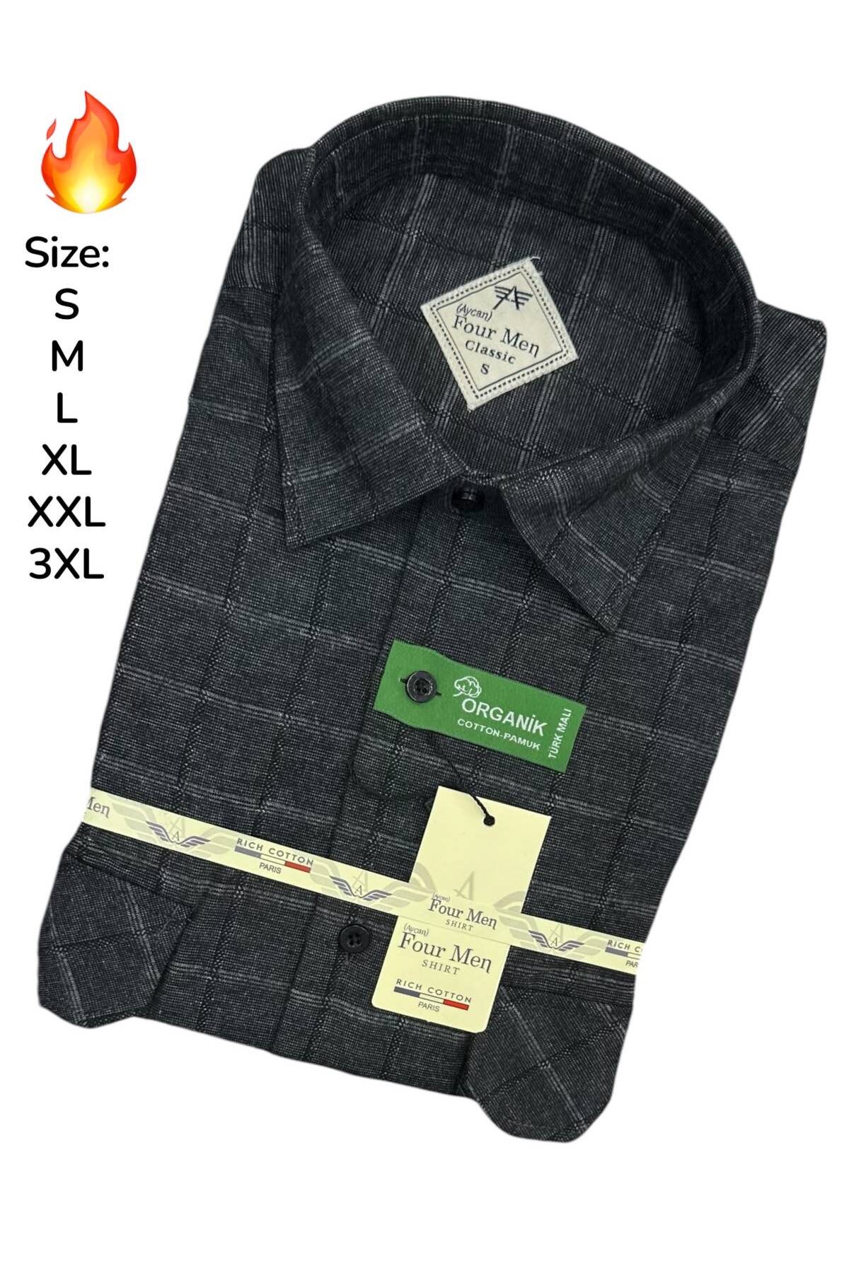 Flanel Pamuklu Kışlık Gömlek | İki Cepli Kapaklı Baba Gömleği — مشکی NKDSFHDFSIUSDHL1001 — تصویر 2 از 3