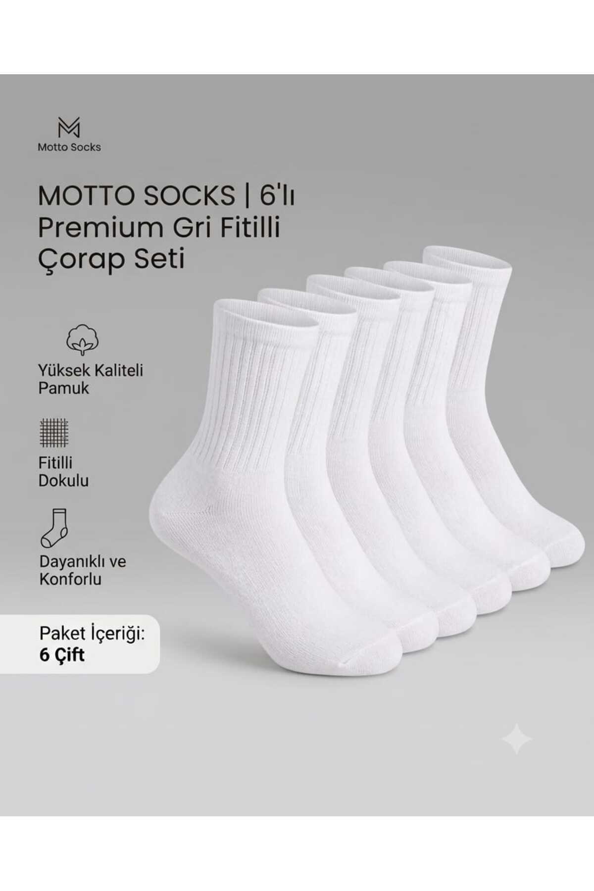MOTTO SOCKS 6 Çift beyaz Kolej Çorabı Unisex Spor Günlük Pamuklu Çorap