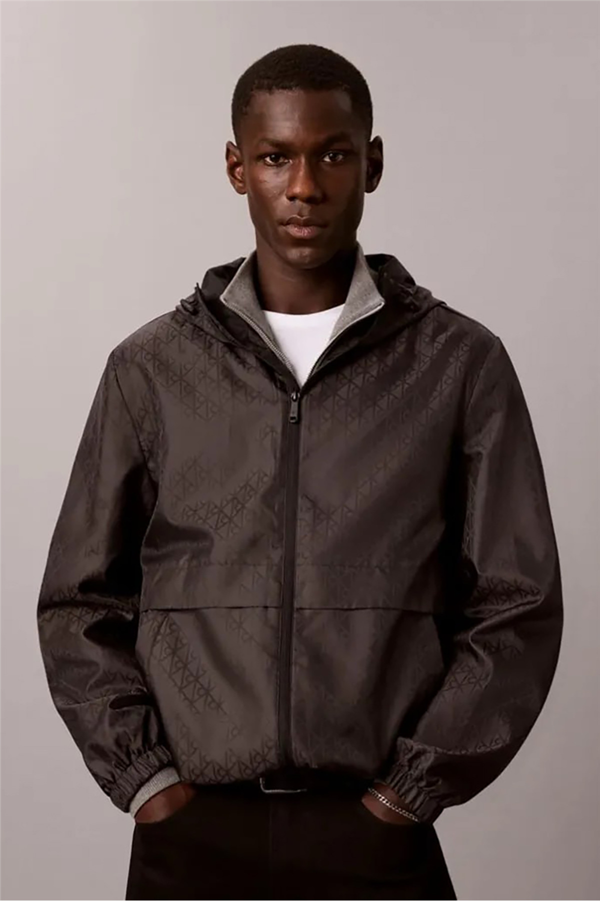 Calvin Klein بادشکن مردانه فلنج نایلونی Ls Aop Windbreaker مشکی — مشکی LV04RH553G