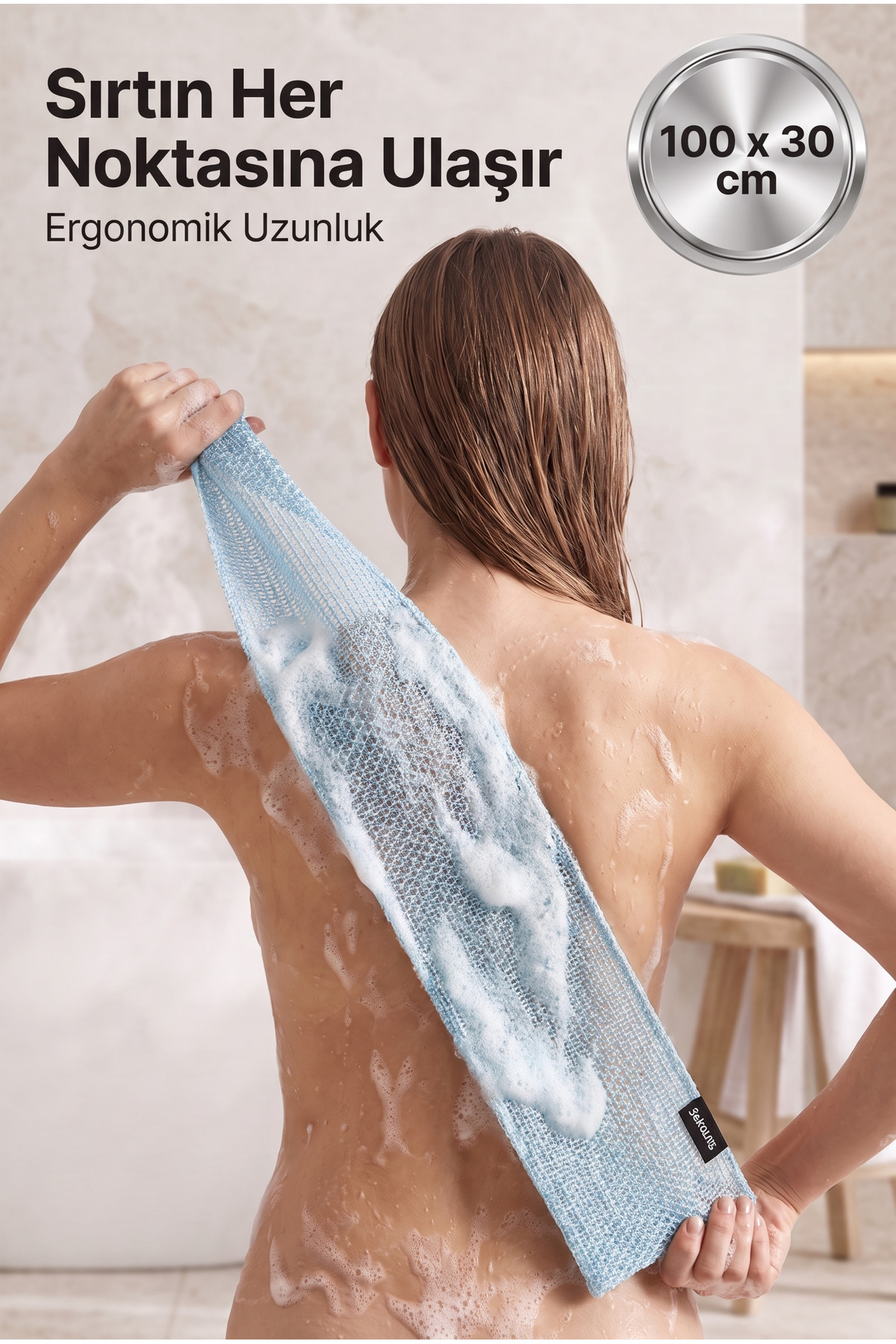 Sekors ® Mavi Premium Çift Taraflı Peeling Etkili Sırt Kesesi ve Banyo Lifi (100x30 cm)