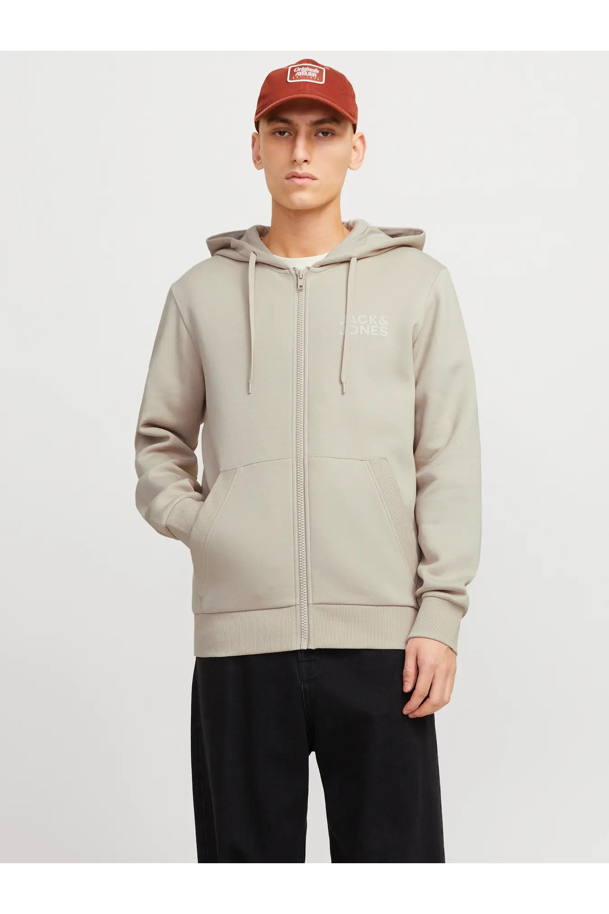 ژاکت کش باف پشمی مردانه JJECORP با لوگوی بژ -12265177 جک اند جونز پلیور Jack & Jones
