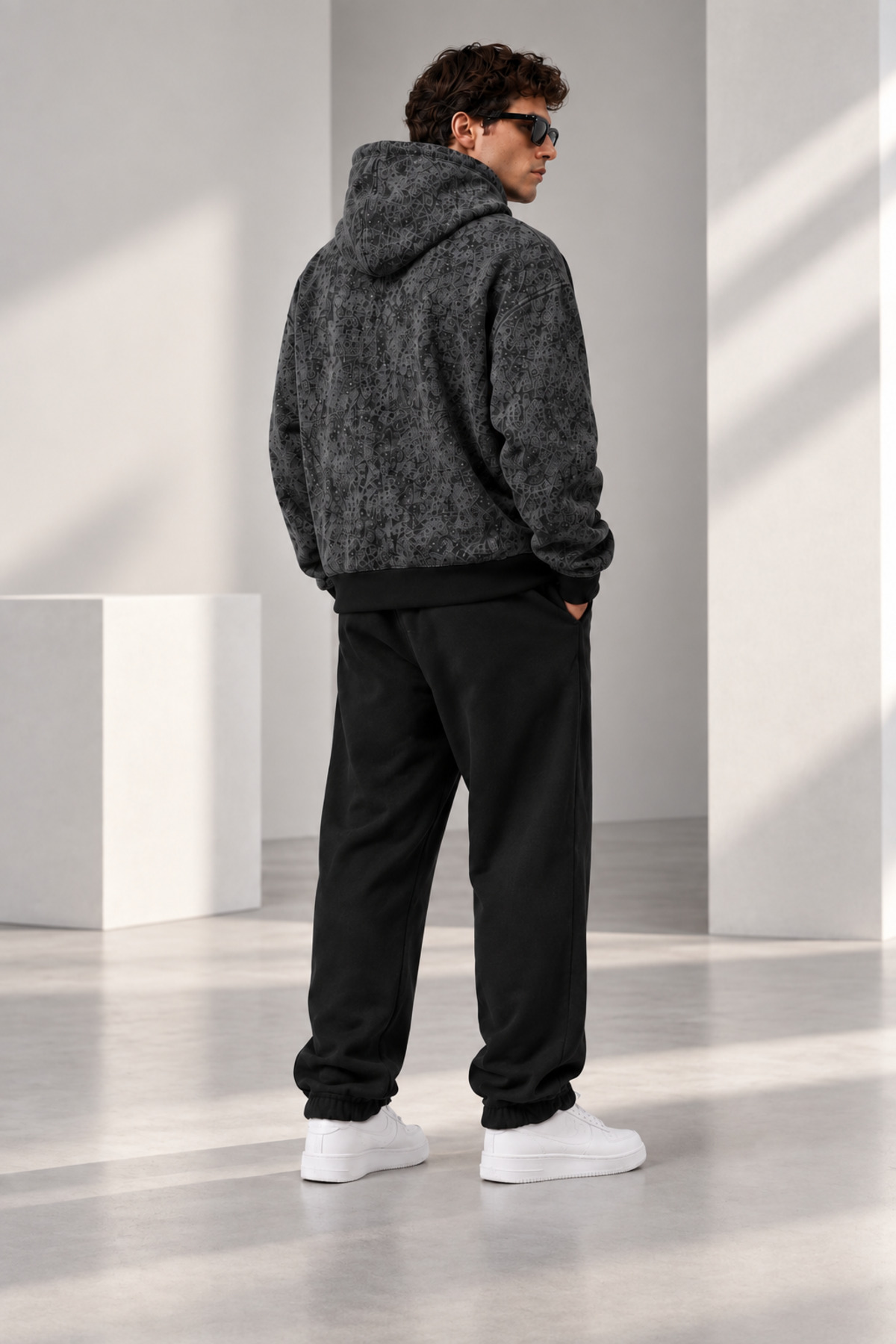 Joetsu Unisex Oversize Desenli Fermuarlı Kapüşonlu Sweatshirt Cepli Rahat Kalıp Streetwear Hoodie görsel 2
