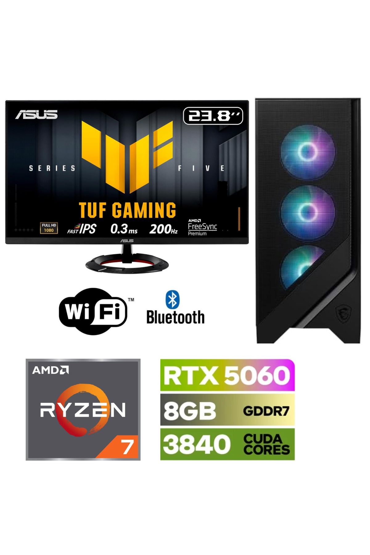 ASUS ŞAFAK-GAMİNG PC AMD Ryzen 7 5700 16GB RAM RTX 5060 8GB 500GB
