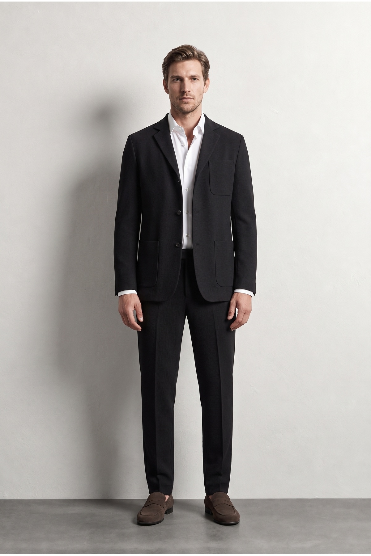 D'S Damat Ds Damat Comfort Siyah Gofre Desenli Takim Elbise