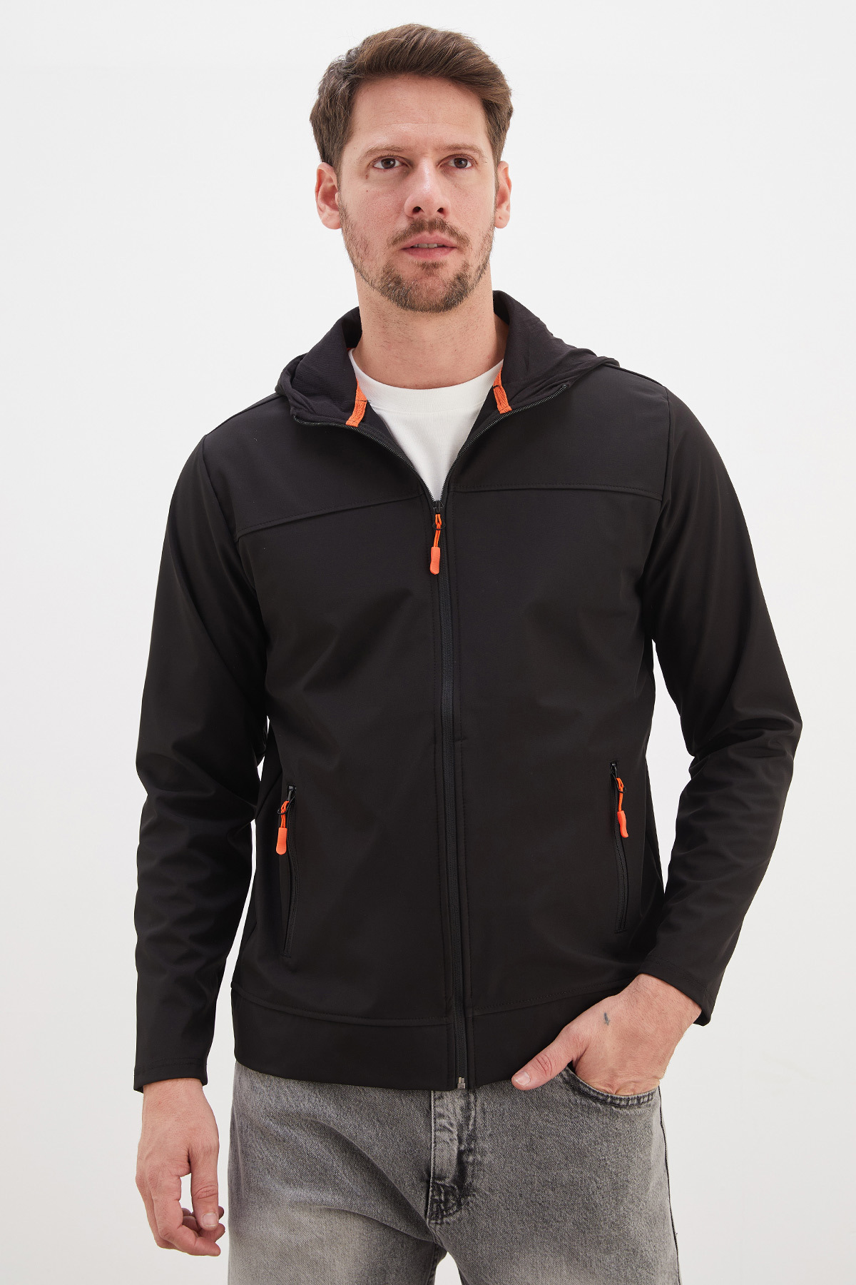 ژاکت زیپ دار کلاه دار Softshell — مشکی 27KERK6045144275 — تصویر 7 از 8