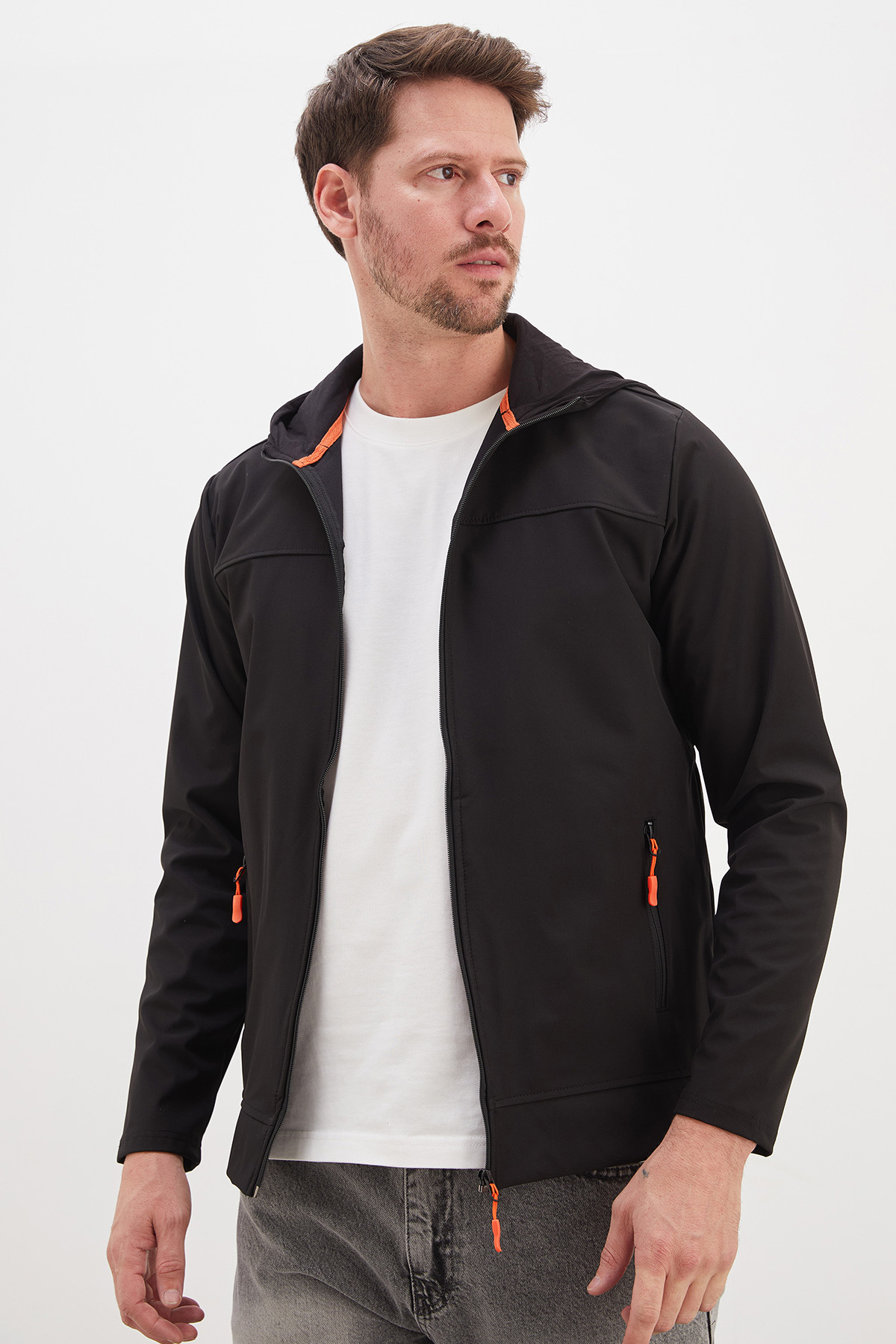 ژاکت زیپ دار کلاه دار Softshell — مشکی 27KERK6045144275 — تصویر 2 از 8