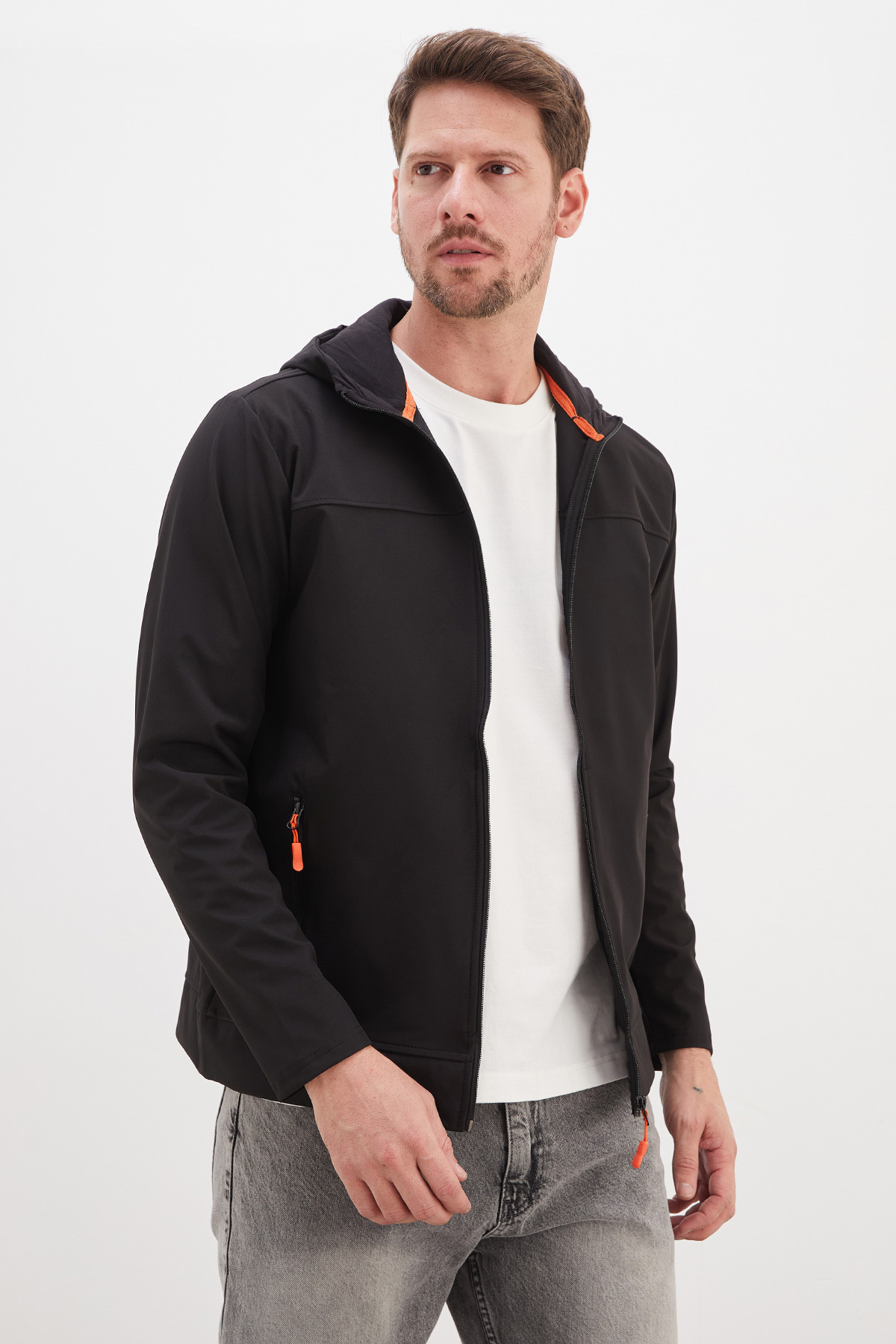ژاکت زیپ دار کلاه دار Softshell — مشکی 27KERK6045144275 — تصویر 3 از 8