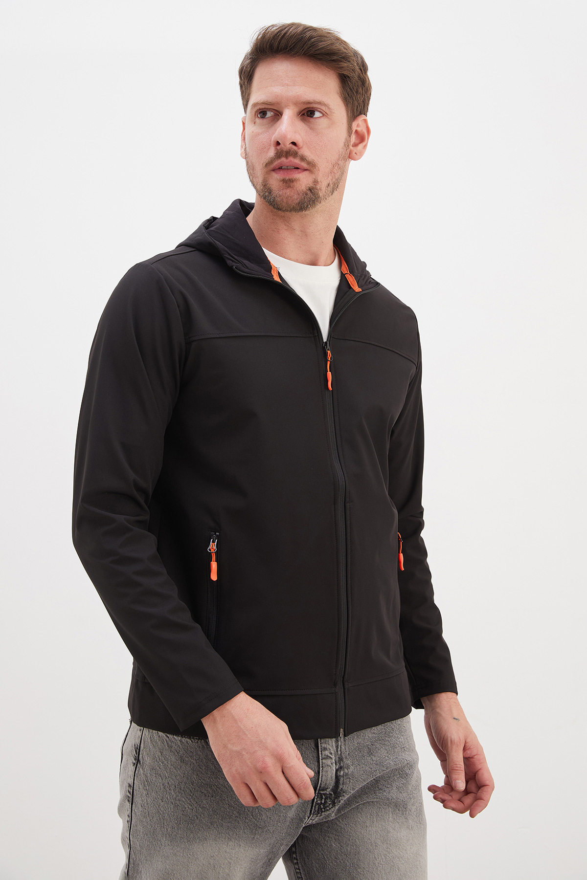 ژاکت زیپ دار کلاه دار Softshell — مشکی 27KERK6045144275 — تصویر 5 از 8