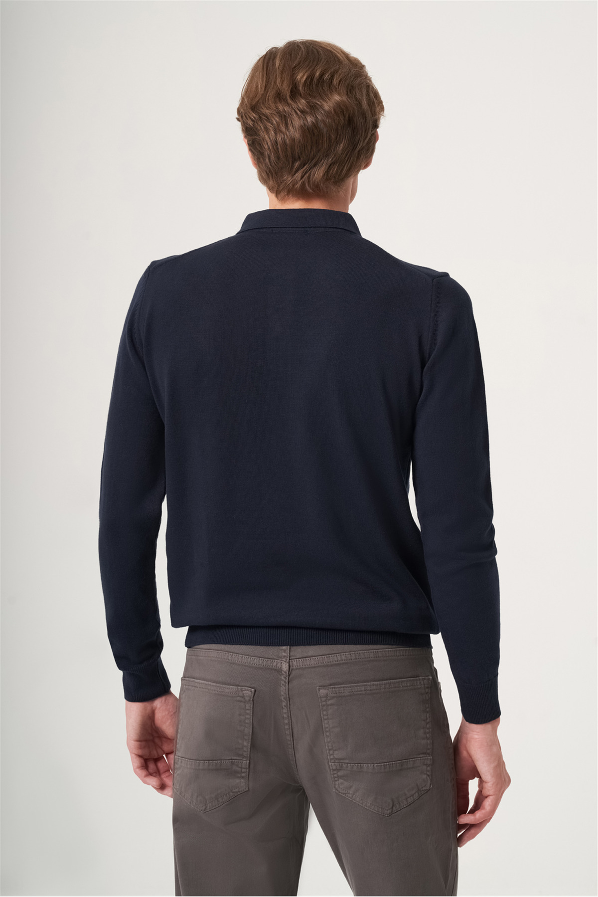 Lacivert Polo Yaka Uzun Kol Örme Comfort Fit Pamuklu Kazak 1012265150 — رنگارنگ — تصویر 5 از 5