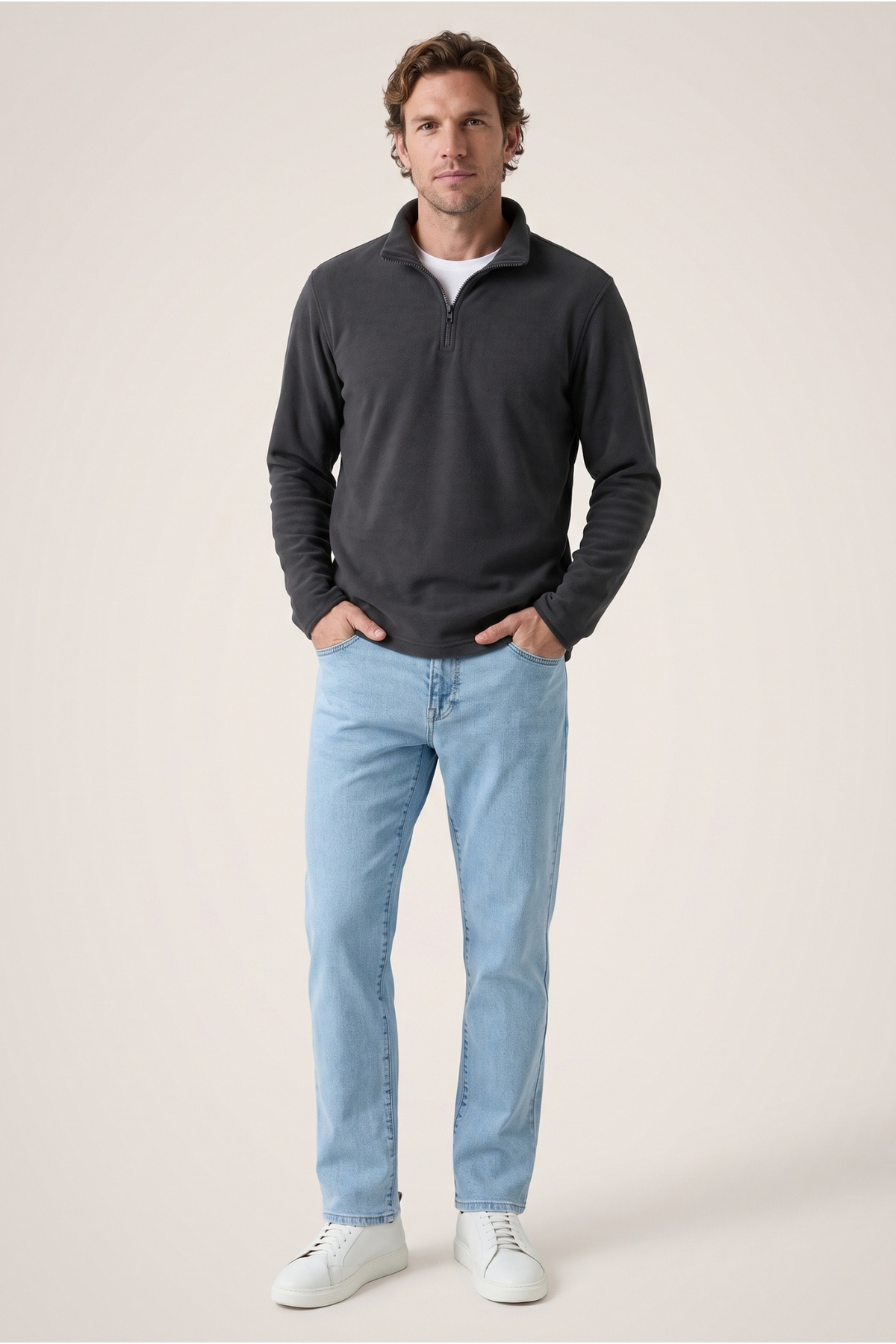 Kiğılı Fermuarlı Bato Yaka Regular Fit Polar Sweatshirt görsel 3