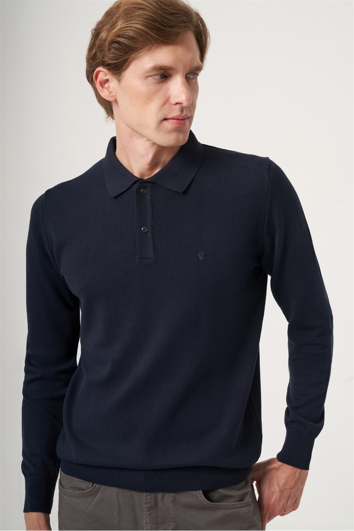 Lacivert Polo Yaka Uzun Kol Örme Comfort Fit Pamuklu Kazak 1012265150 — رنگارنگ — تصویر 2 از 5