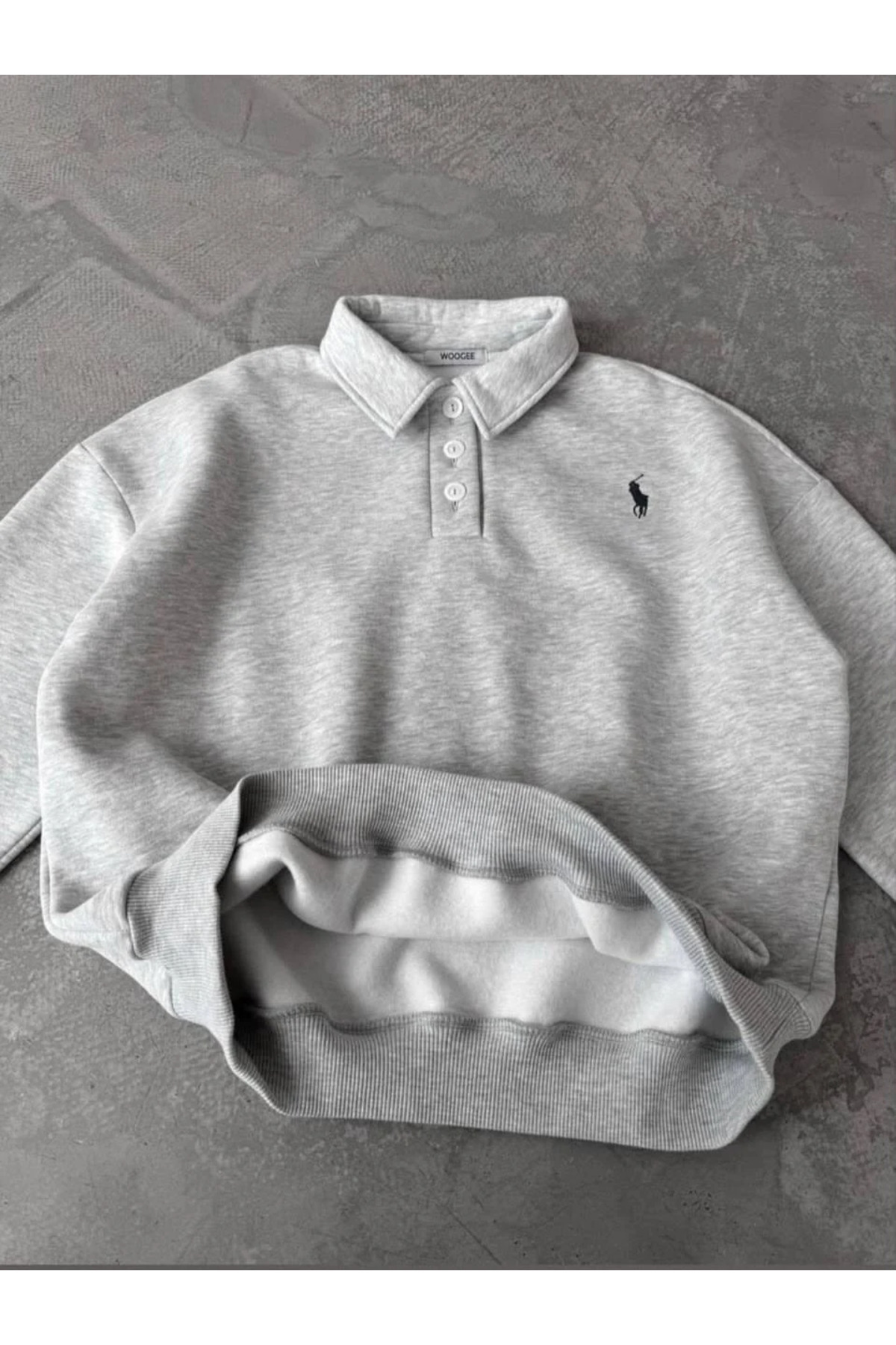 Violon Polo Yaka Nakış Detaylı Basic Oversize Unisex Sweatshirt