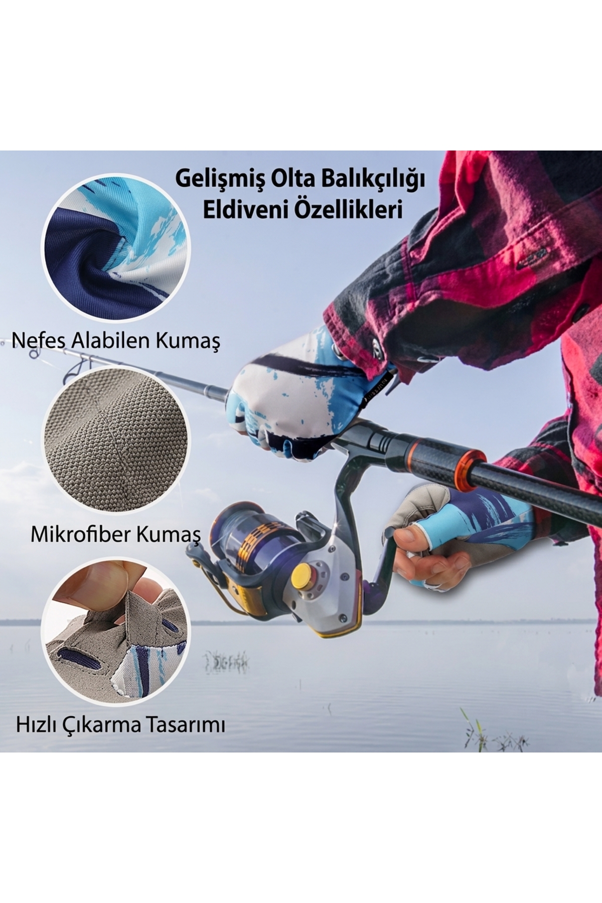Stavye Parmaksız Balıkçı Eldiveni UV Güneş Korumalı Kaymaz Nefes Alan Hızlı Kuruyan Unisex Outdoor Eldiven görsel 8