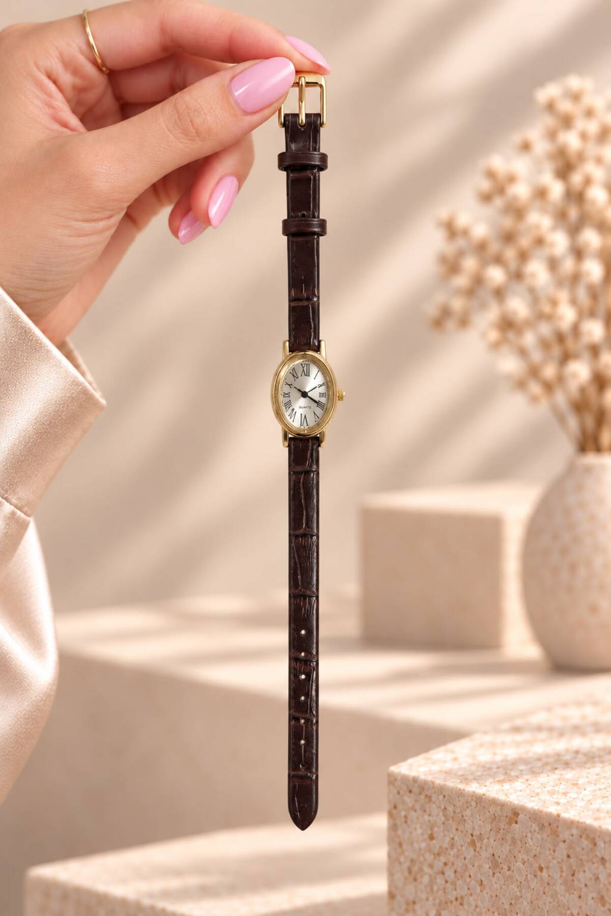 YUESSE Minimal Vintage Retro Siyah Kahve Taba Krem Deri Kordon 20mm Kol Saati görsel 2