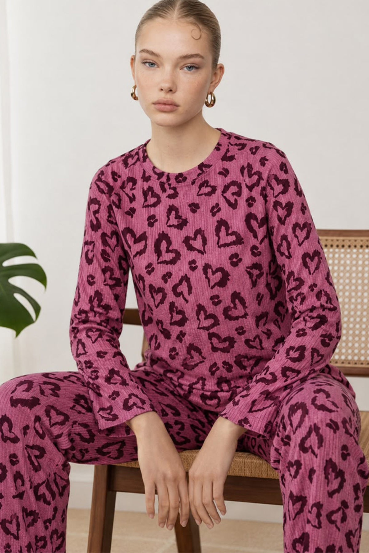 FİT WOMEN Kadın Çizgili Regular Fit Lila Pijama Takımı 4764 görsel 4