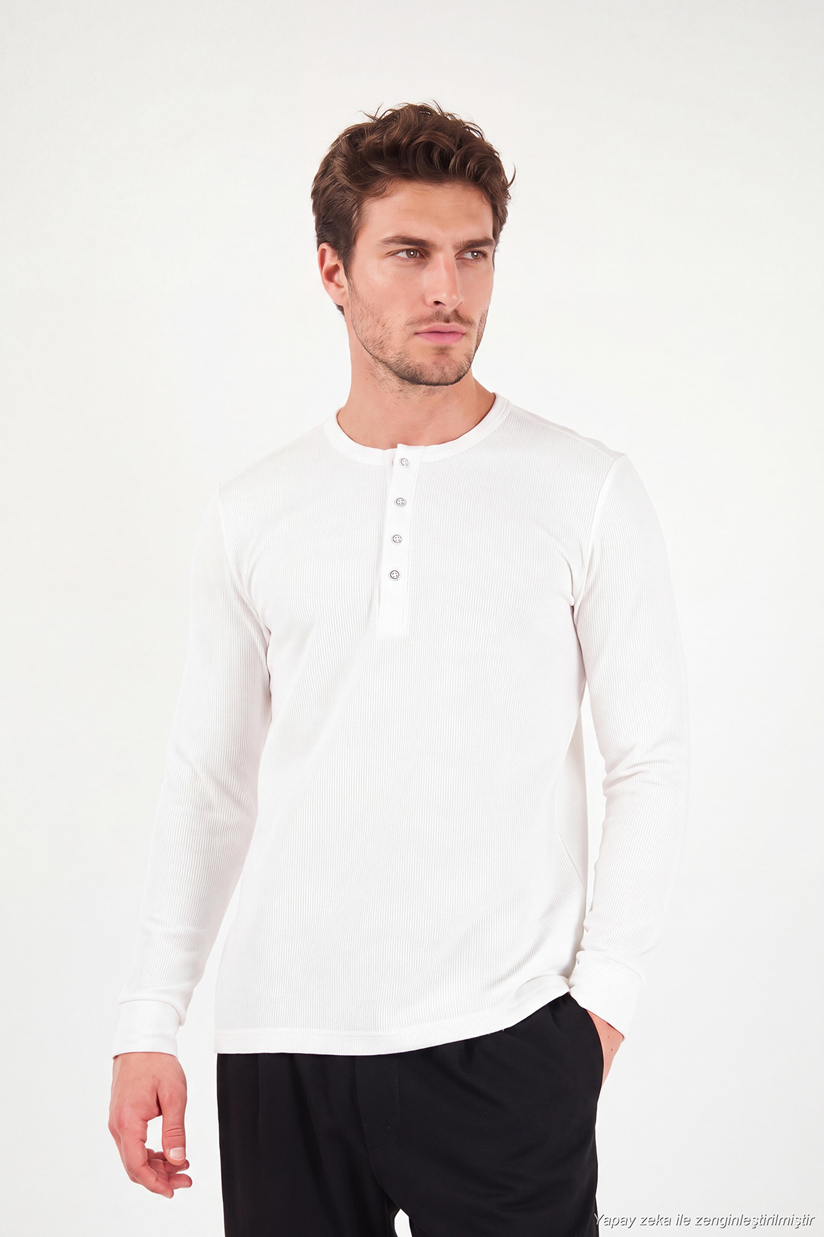 سویشرت مردانه یقه گرد دکمه دار نخی سایز معمولی SWEAT 5905852 — اکرو — تصویر 4 از 7