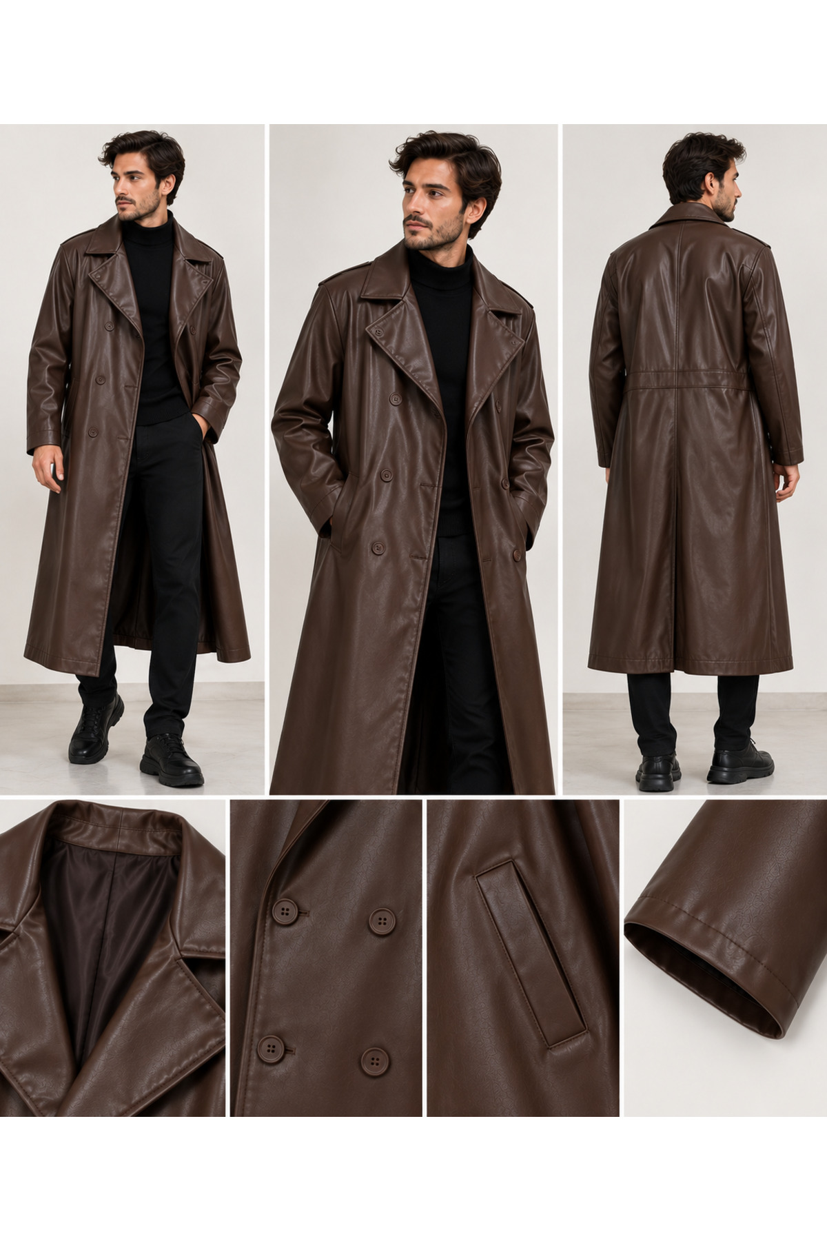 Ravello Collection Erkek Uzun Deri Trençkot