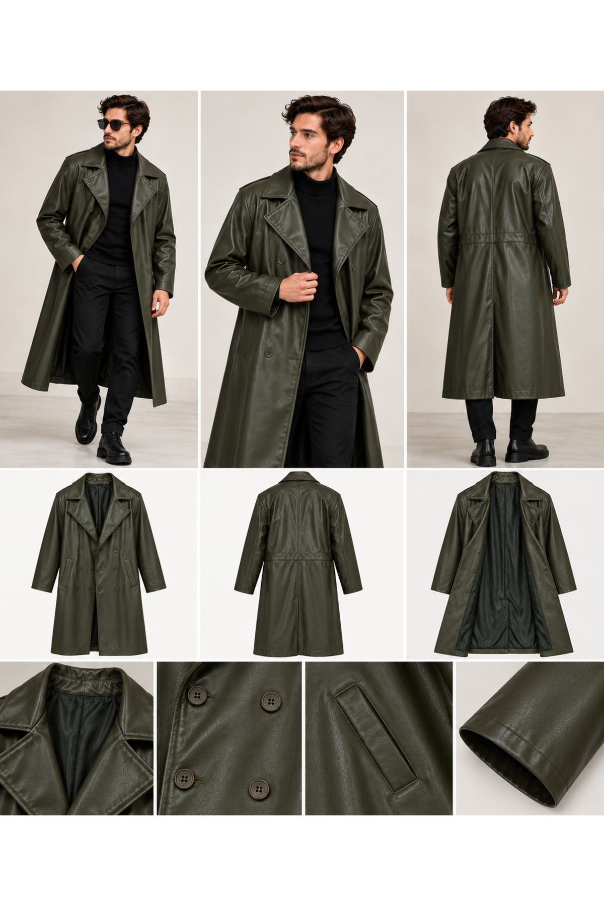 Ravello Collection Erkek Uzun Deri Trençkot