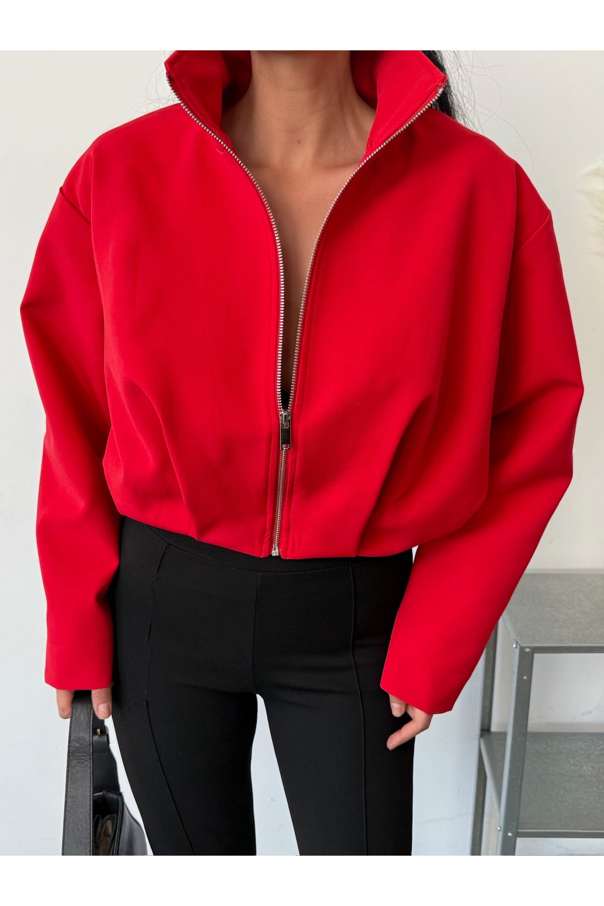 LB Laluna Butik Kadın Oversize Astarlı Bomber Ceket görsel 2