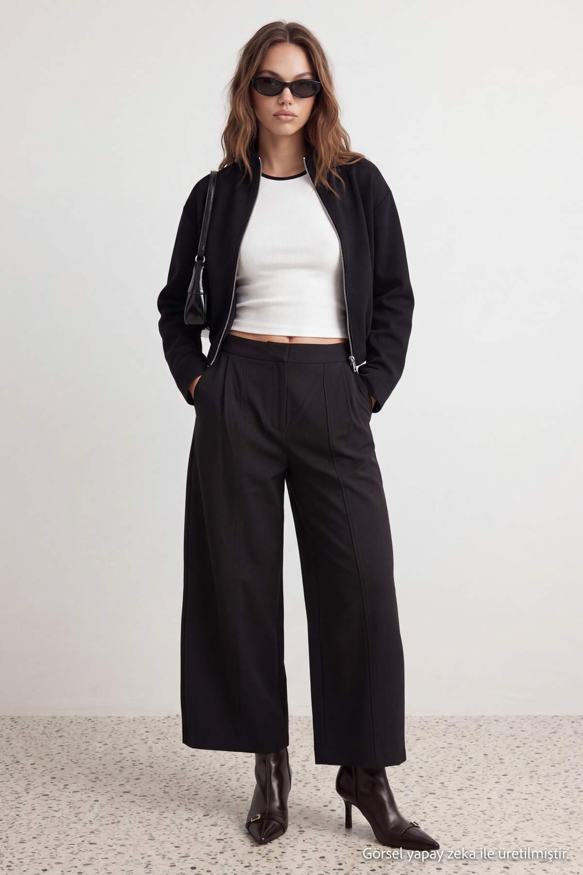Trendyolmilla Wardrobe Essentials – Siyah Pili Detaylı Wide Leg Pantolon | TWOSS26PL00071