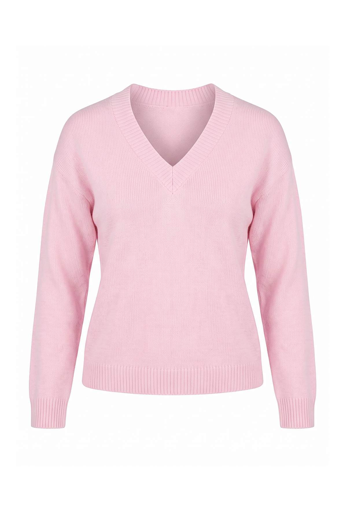 Trendyolmilla Pembe Petit V Yaka Yumuşak Dokulu Triko Kazak TWOAW27KZ00280