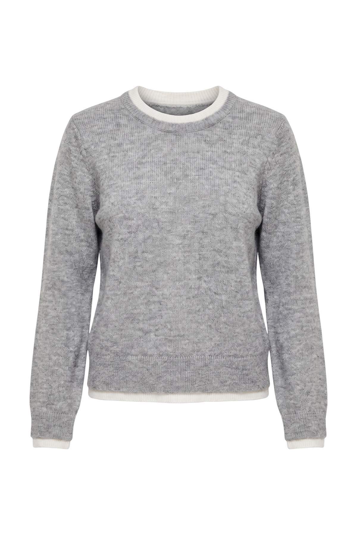 Trendyolmilla Wardrobe Essentials Gri Yumuşak Dokulu Renk Bloklu Bisiklet Yaka Triko Kazak TWOAW27KZ00188
