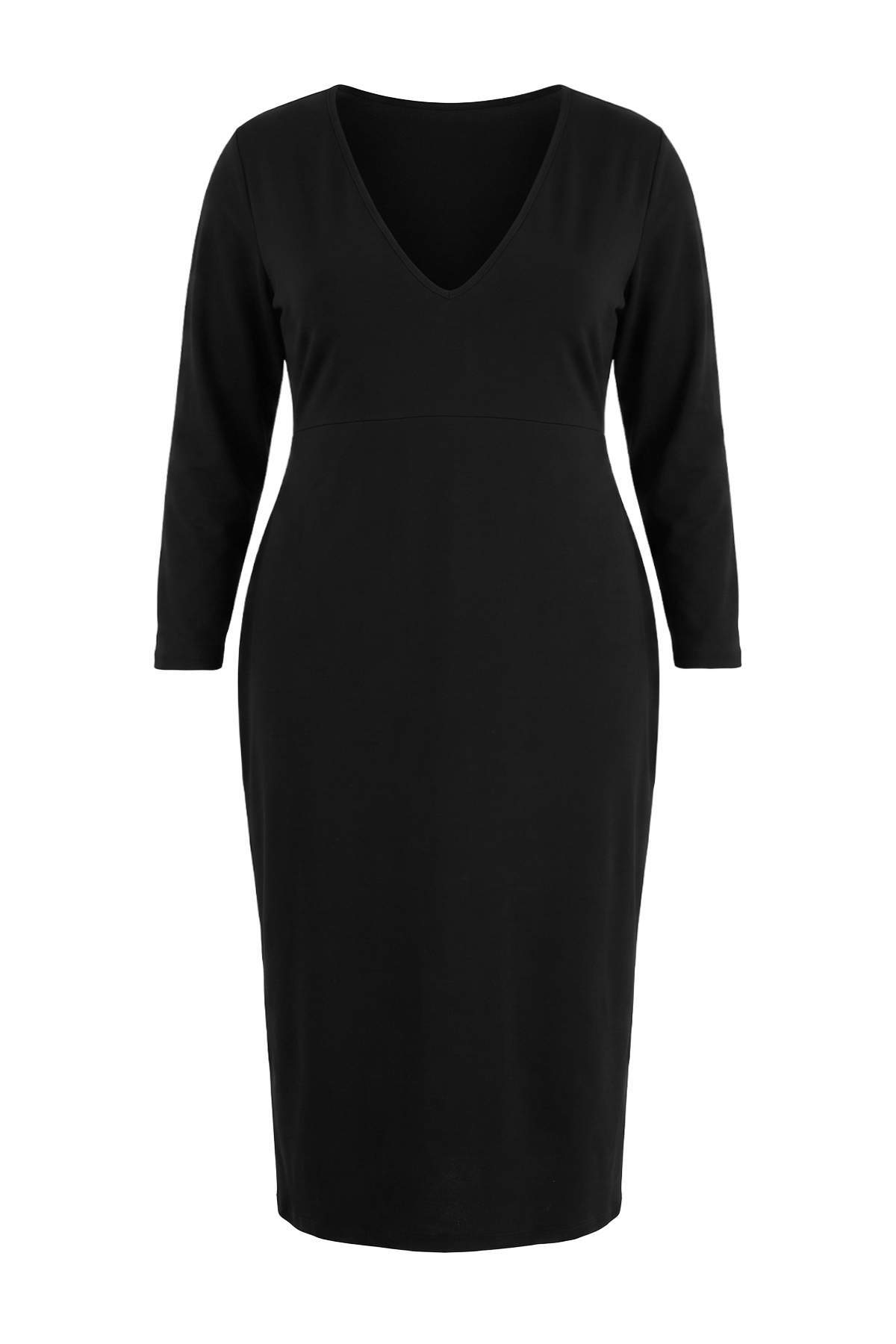 Trendyolmilla Curve Siyah Örme Büyük Beden Elbise TBBAW27AH00060