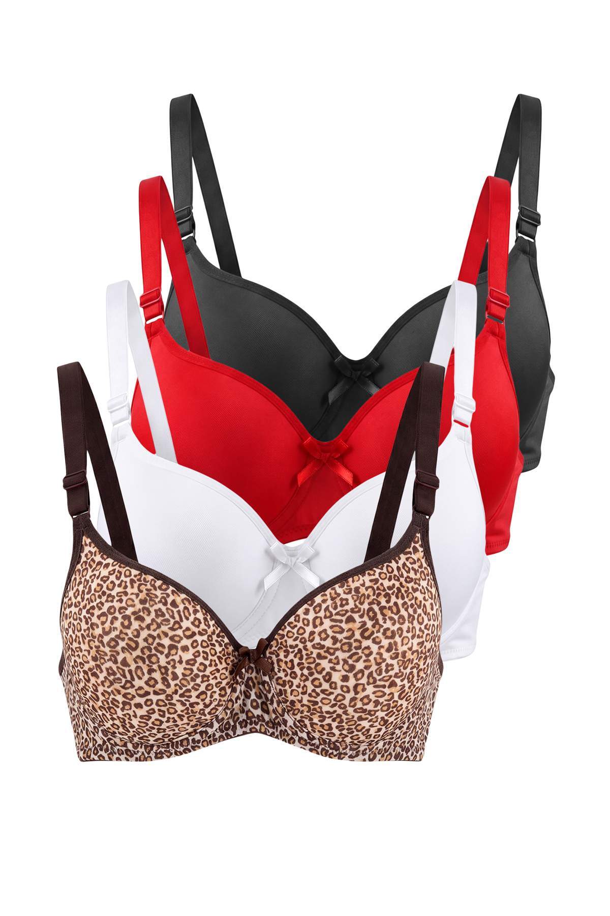 Trendyolmilla Siyah-Çok Renkli 4'lü Micro Animal Sabit Kap T-Shirt Bra Sütyen THMAW27SU00018
