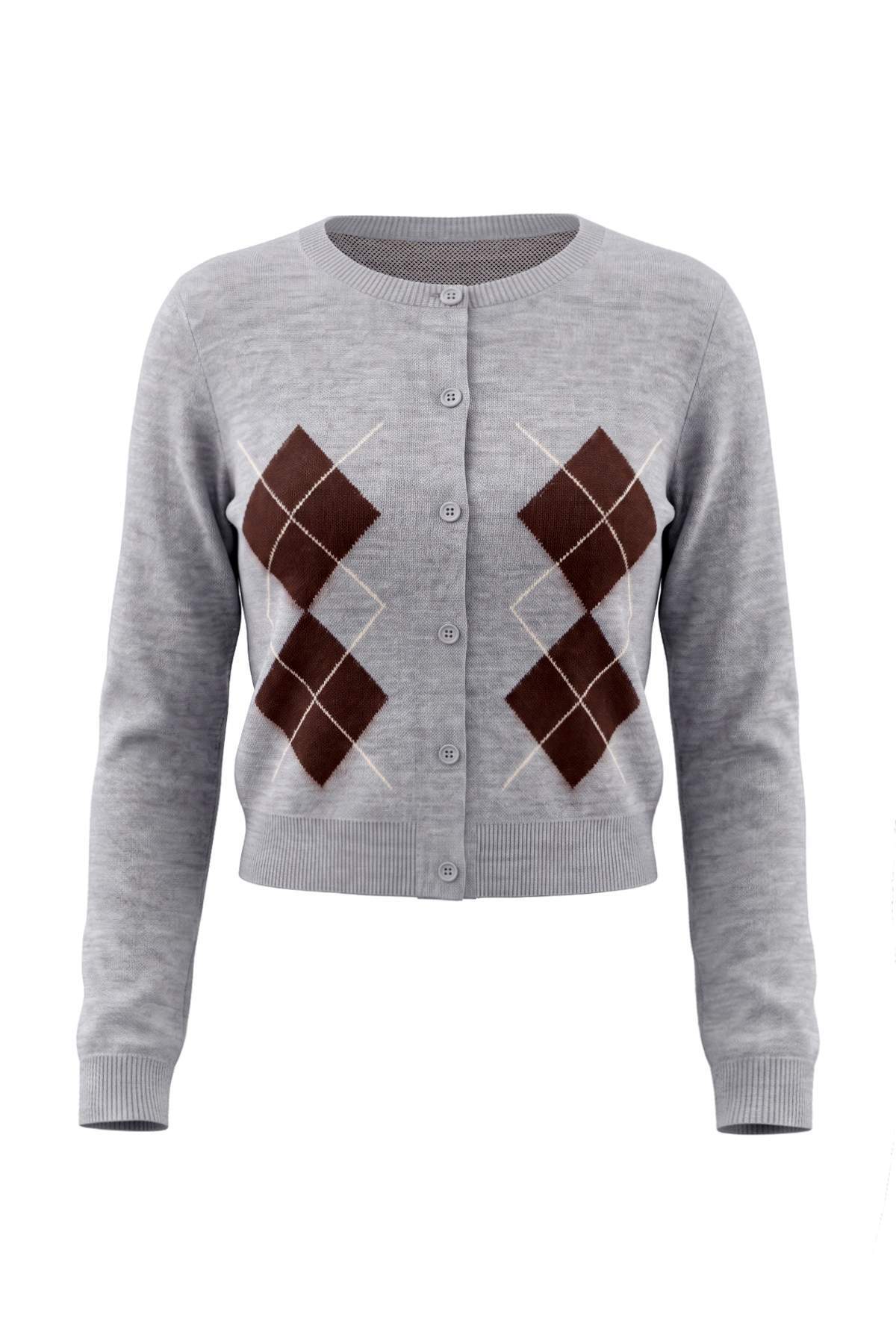 Trendyolmilla Petite Gri Baklava Desenli Triko Hırka TWOAW27HI00206 Triko Hırka TWOAW27HI00206