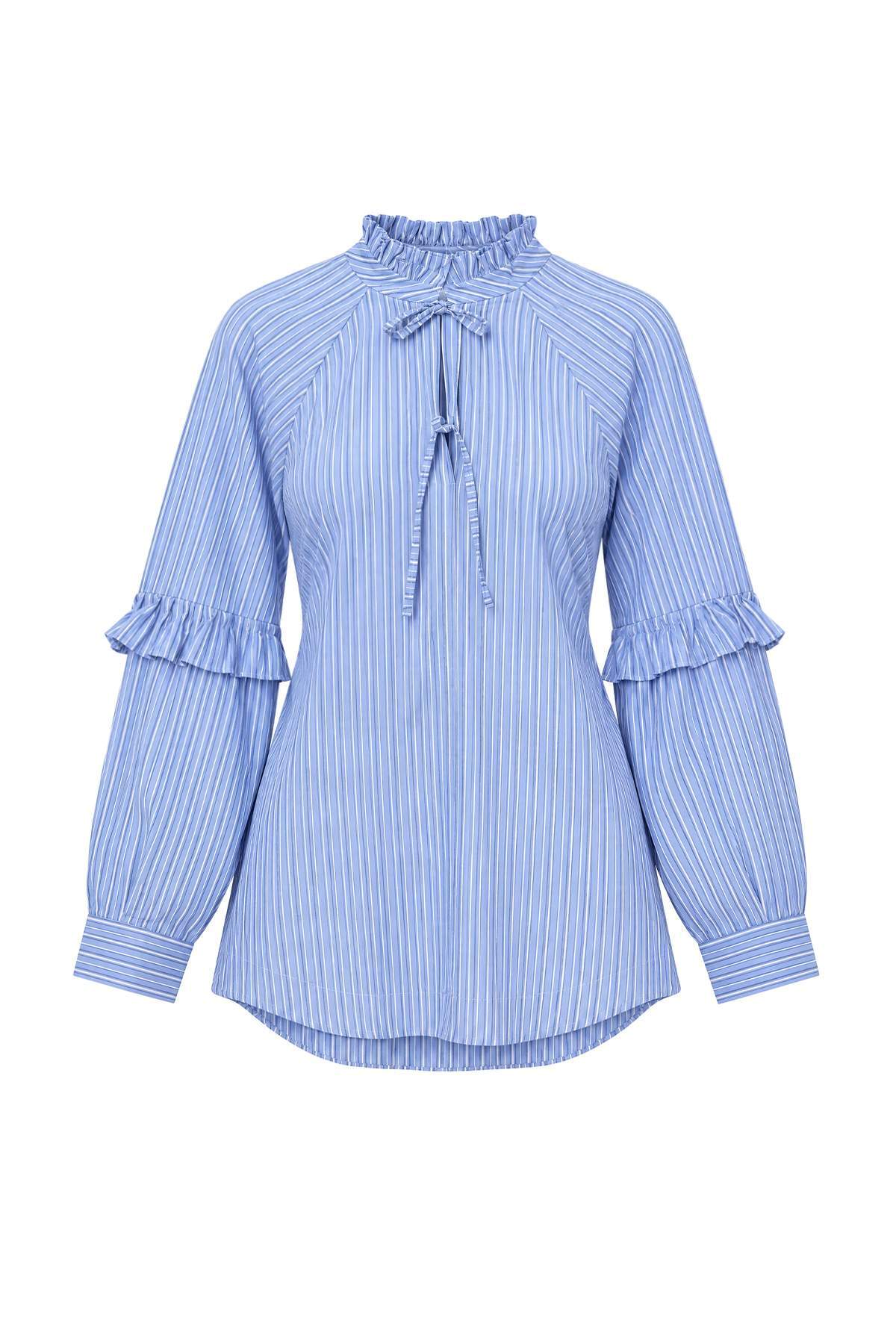 Trendyolmilla Modest Mavi-Çok Renkli Oversize Poplin Çizgili Dokuma Alt&Üst Tesettür Gömlek TCTAW27TG00021