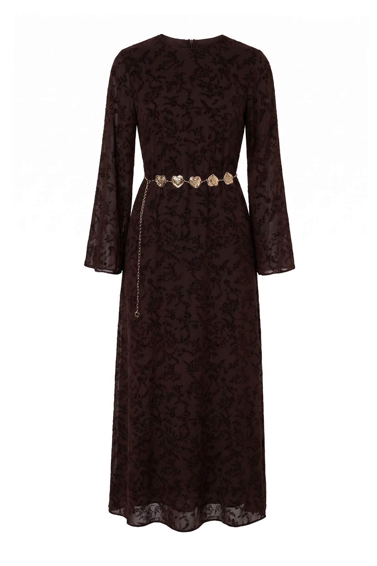 Trendyolmilla Modest Kahverengi A-Kesim/Çan Form Maxi Örme Tesettür Abiye TCTAW27DB00002