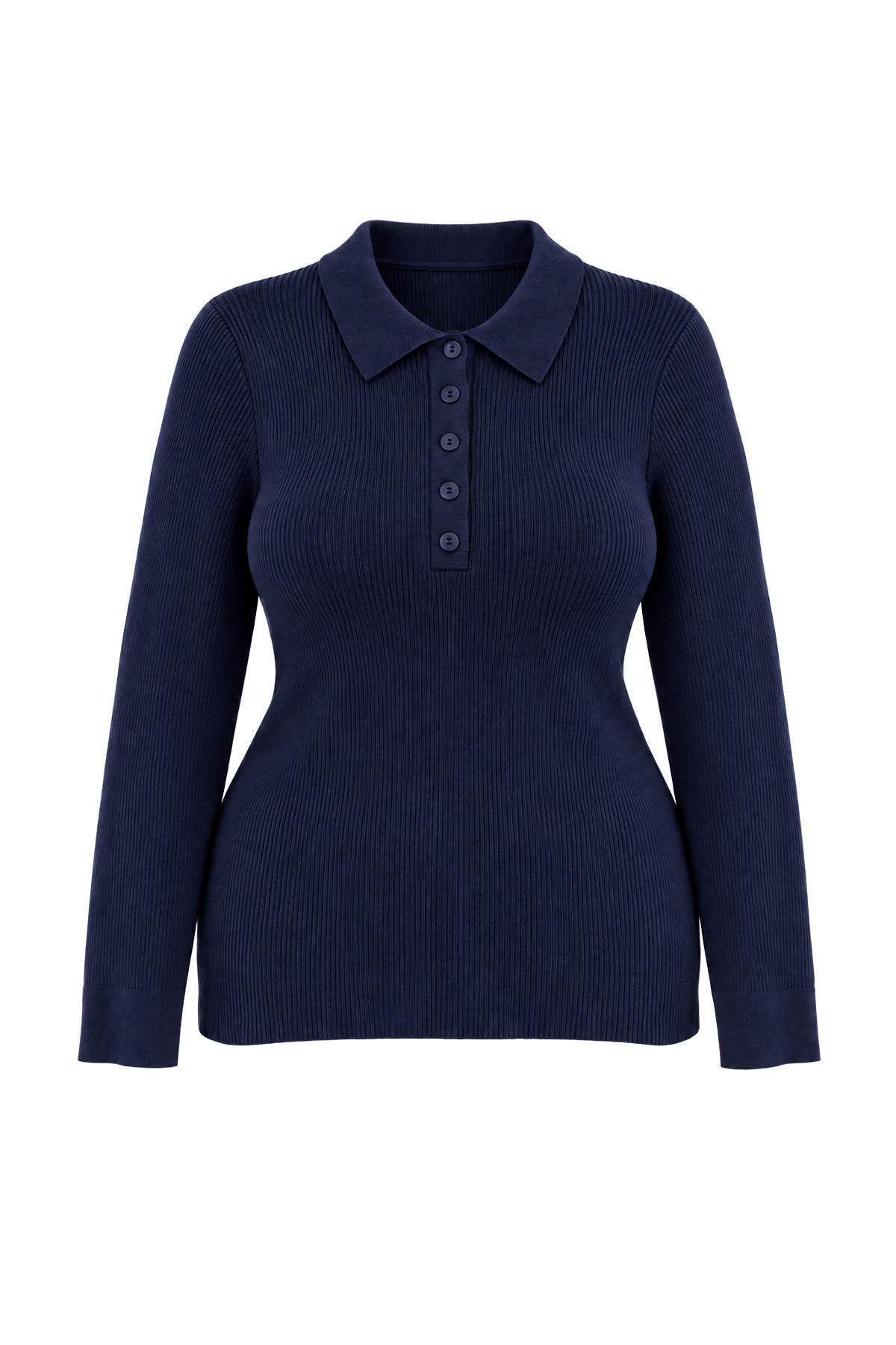 Trendyolmilla Curve Wardrobe Essentials Lacivert Premium İplik/Özel İplik Triko Büyük Beden Kazak TBBAW27AN00070