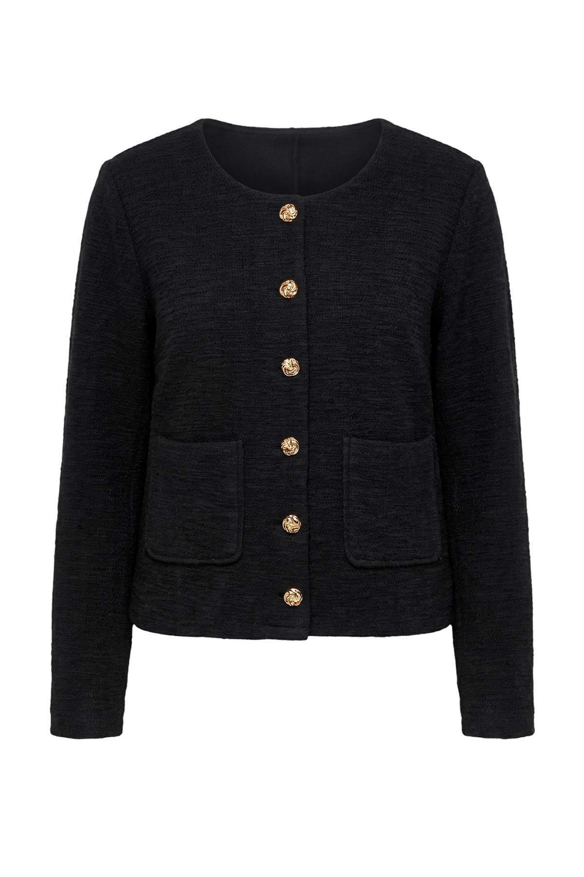 Trendyolmilla Curve Siyah Bisiklet Yaka Crop Örme Büyük Beden Bluz TBBAW27AF00076