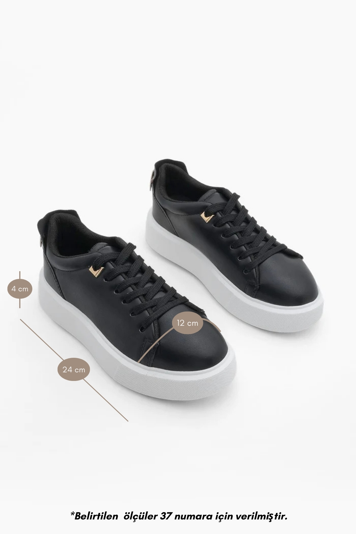 Marjin Kadın Sneaker Kalın Taban Altın Toka Detaylı Bağcıklı Spor Ayakkabı Rofke Siyah görsel 8
