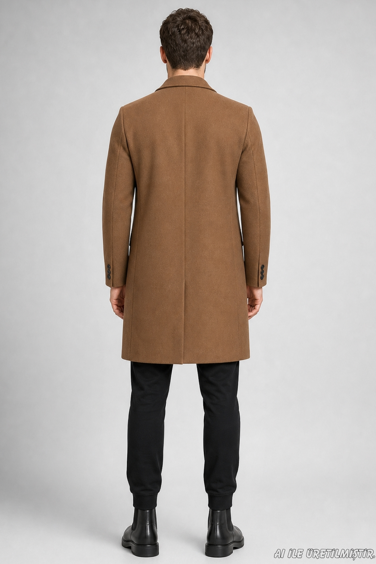 Freemen Erkek Vizon Slim Fit Kaşe Kaban Klasik Yaka 3 Düğmeli Uzun Kesim Kışlık Palto görsel 4