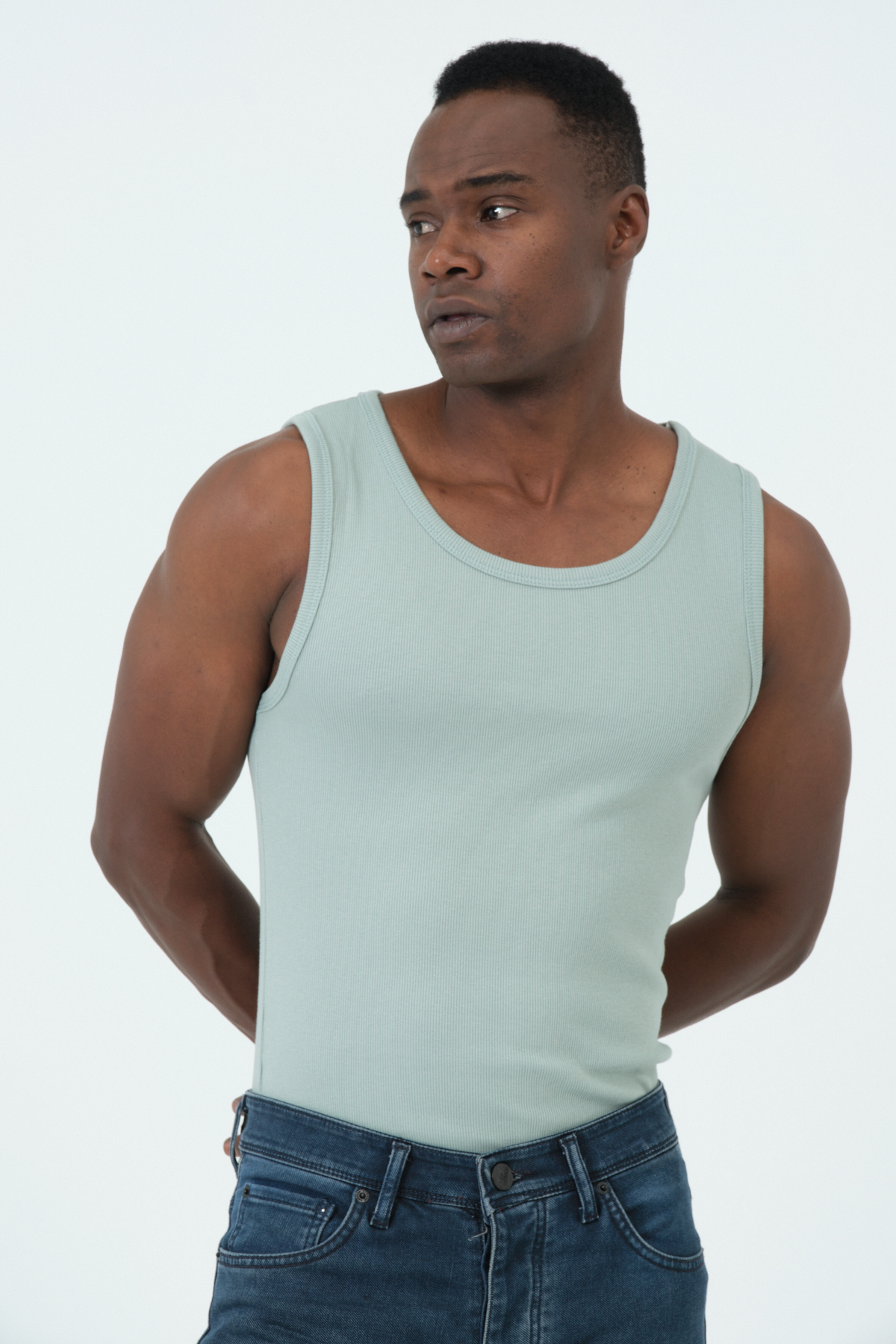 gamaro Erkek Halter Yaka penye kaşkorse fitted kalıp sporcu Likralı Atlet mint