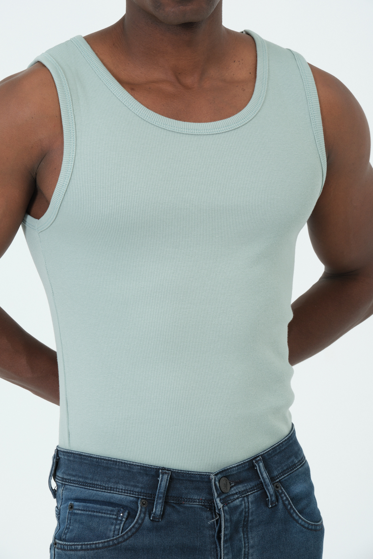 gamaro Erkek Halter Yaka penye kaşkorse fitted kalıp sporcu Likralı Atlet mint görsel 8
