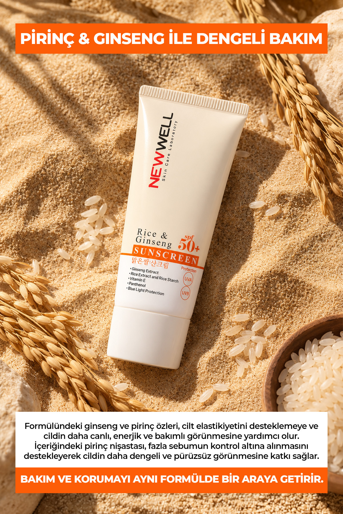 2 Adet Rice & Ginseng Sunscreen Spf50+ Pirinç Özlü Güneş Kremi 50 ML — T11944 — تصویر 4 از 6