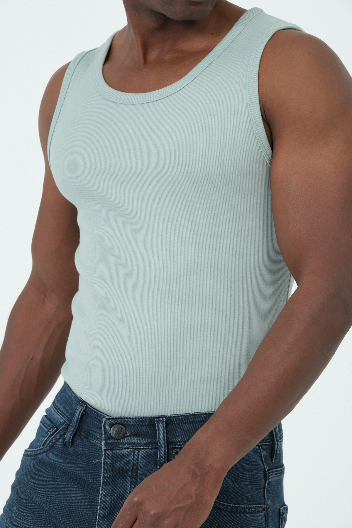 gamaro Erkek Halter Yaka penye kaşkorse fitted kalıp sporcu Likralı Atlet mint görsel 2