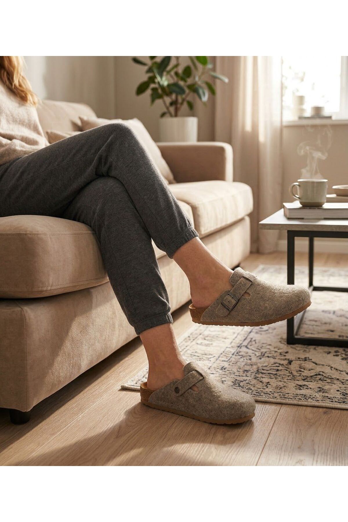 h.t. yıldız ayakkabı & terlik Ithal Unisex Mantar Taban Keçeli Konfor Modeli Kışlık Önü Kapalı Modeli Sabo Günlük Rahat Ev Terliğ görsel 2