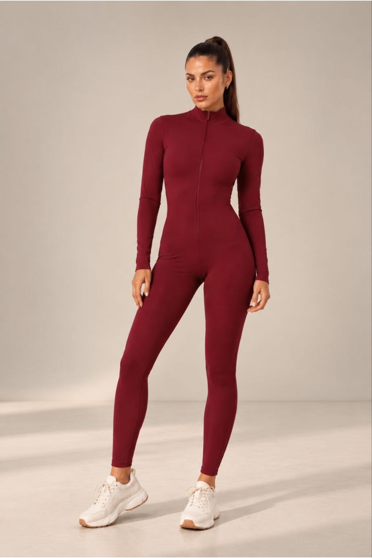 Bordo Polarlı Vücuda Oturan Tulum