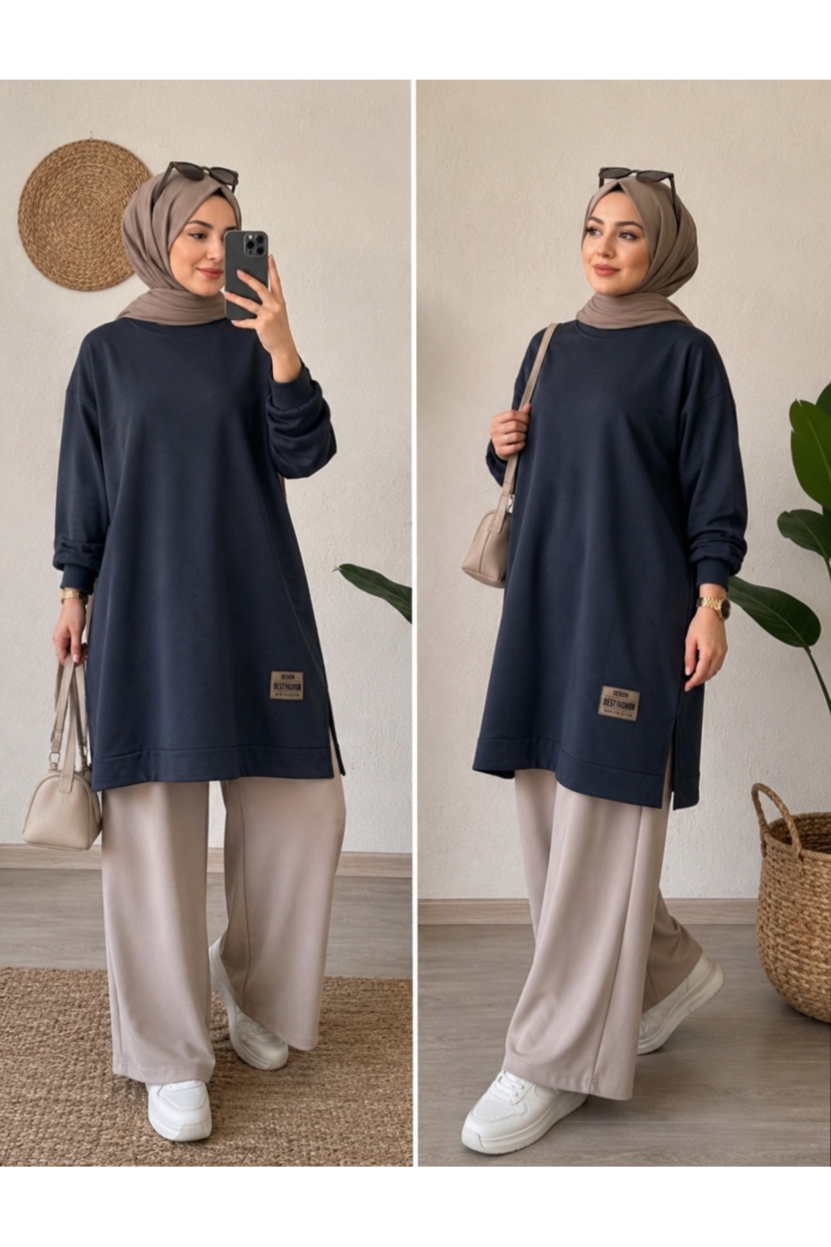 Madmy Kadın Oversize Sweatshirt Tunik Uzun Kollu Salaş Basic Günlük Spor Tunik Antrasit