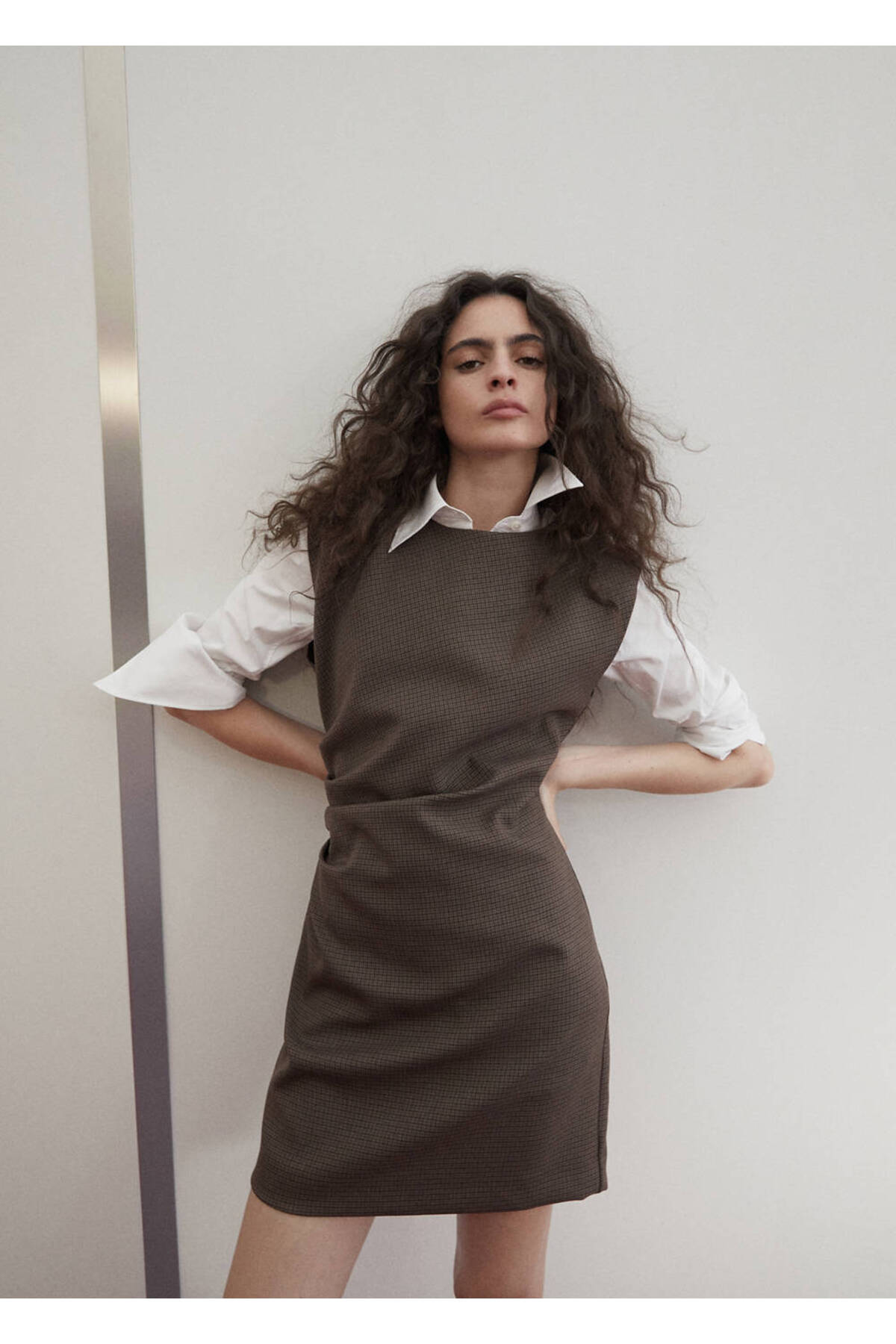 Ruched houndstooth dress