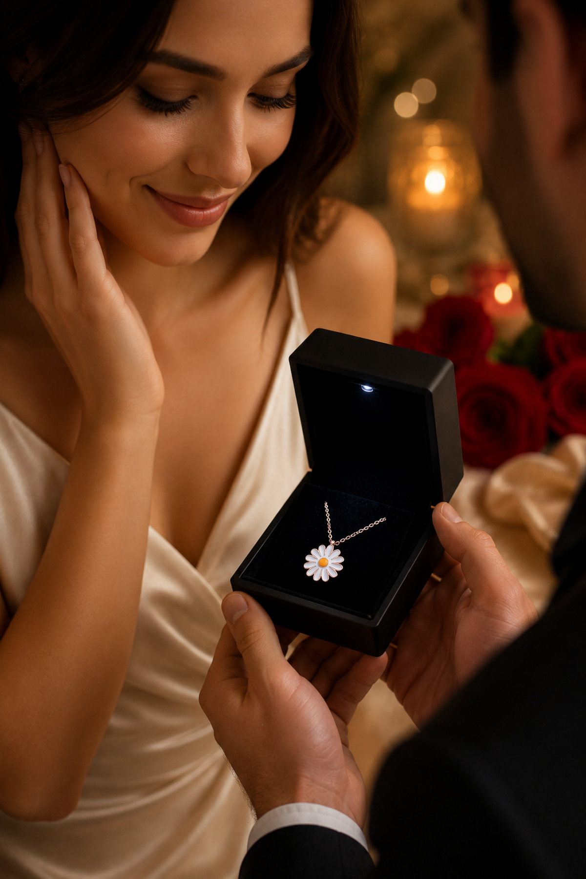 Lucente Jewellery Işıklı Hediye Kutulu 925 Ayar Luxury Serisi Rose Gold Beyaz Mineli Papatya Gümüş Özel Gün Hediyesi 45 Cm Zincirli Aşk Şans Bereket ve Zarafetin Simgesi Mininal Papatyalı Küpe Hediyeli Şık Kadın Kolye görsel 2
