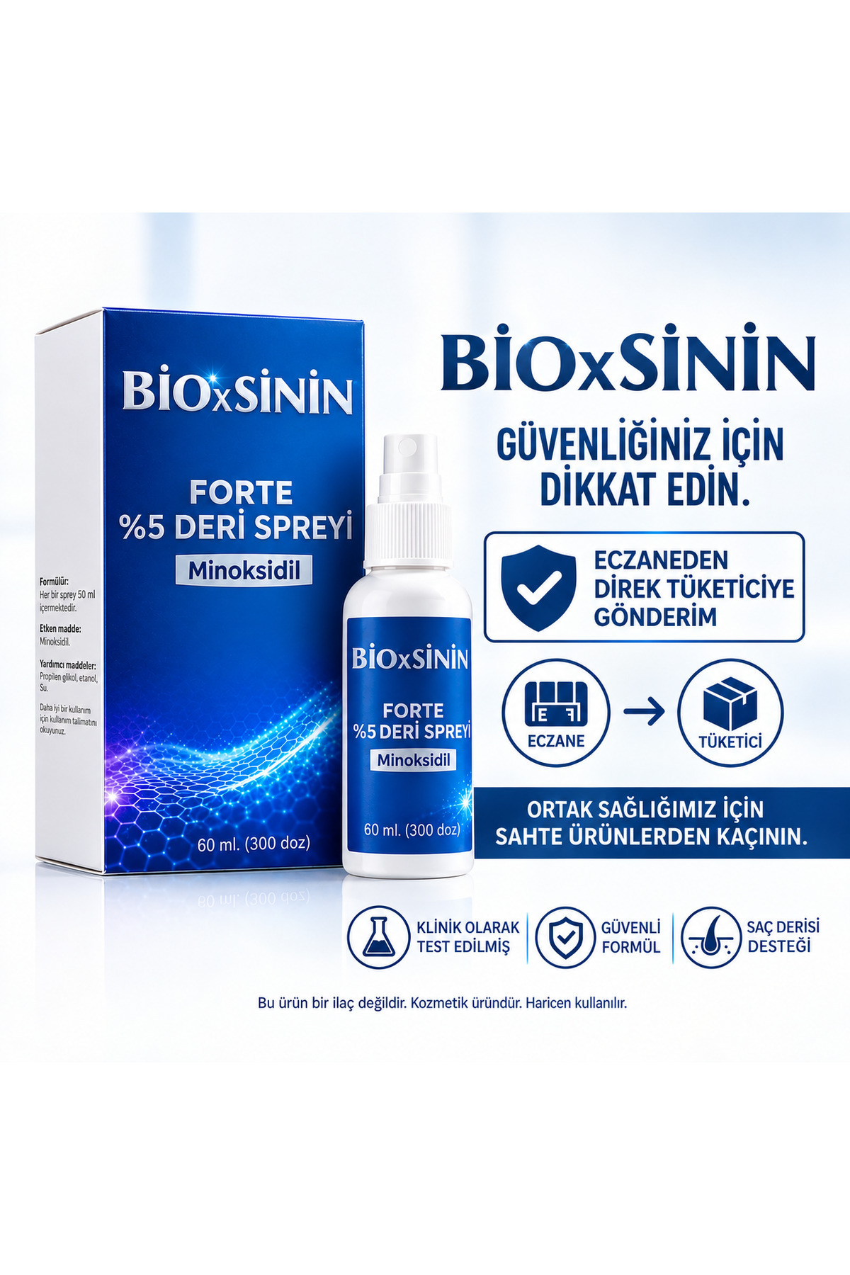 Bioxinin Saç Spreyi %5 minox-sidil 60 ml 2029 miad/Dökülme karşıtı, oluşumuna yardımcı olur /Eczaneden Direk Tüketiciye — 7000 — تصویر 3 از 8