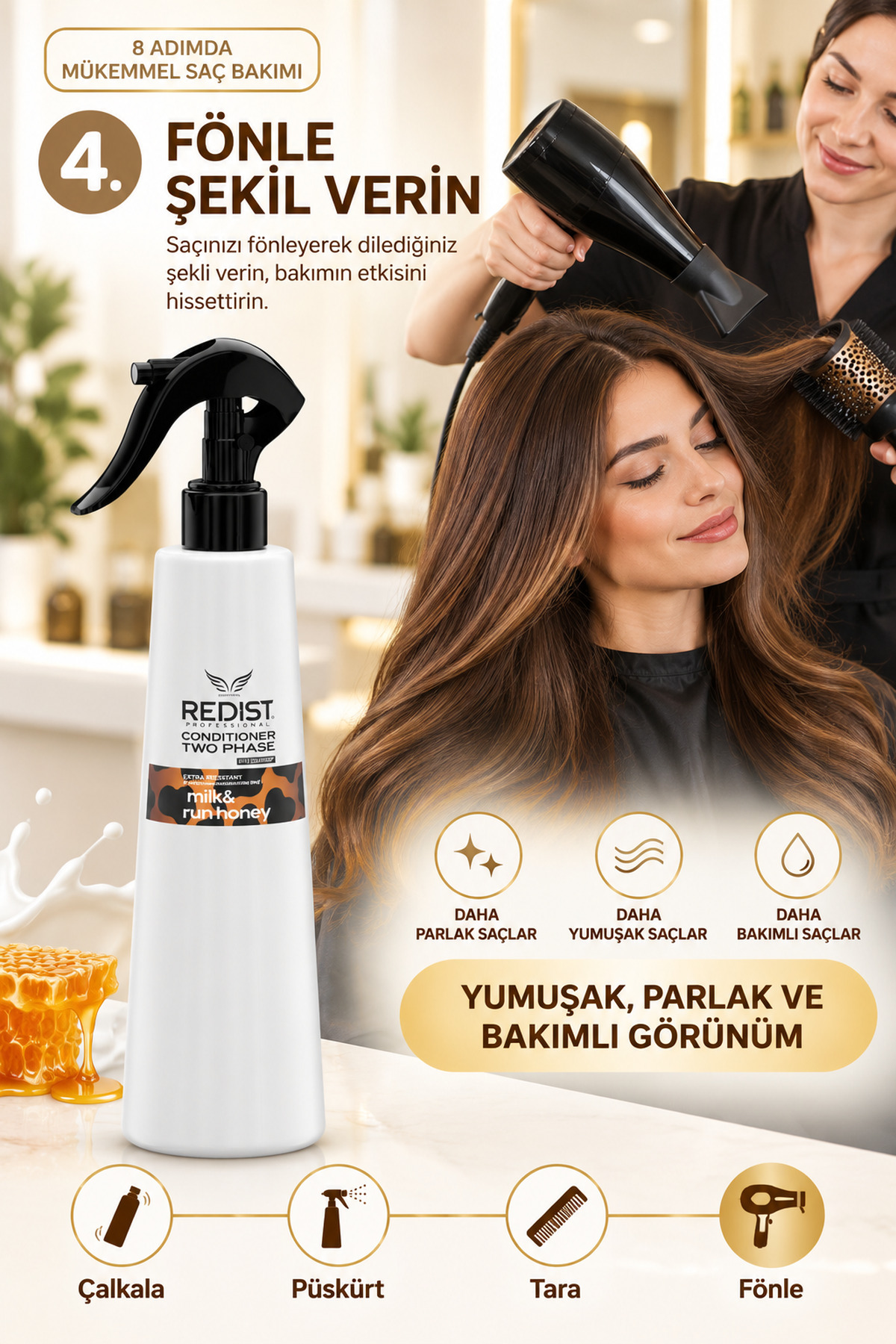 Saç Sütü 400 ml Milk & Honey – Nemlendirici Ve Parlaklık Veren Saç Bakımı — 525 — تصویر 9 از 9
