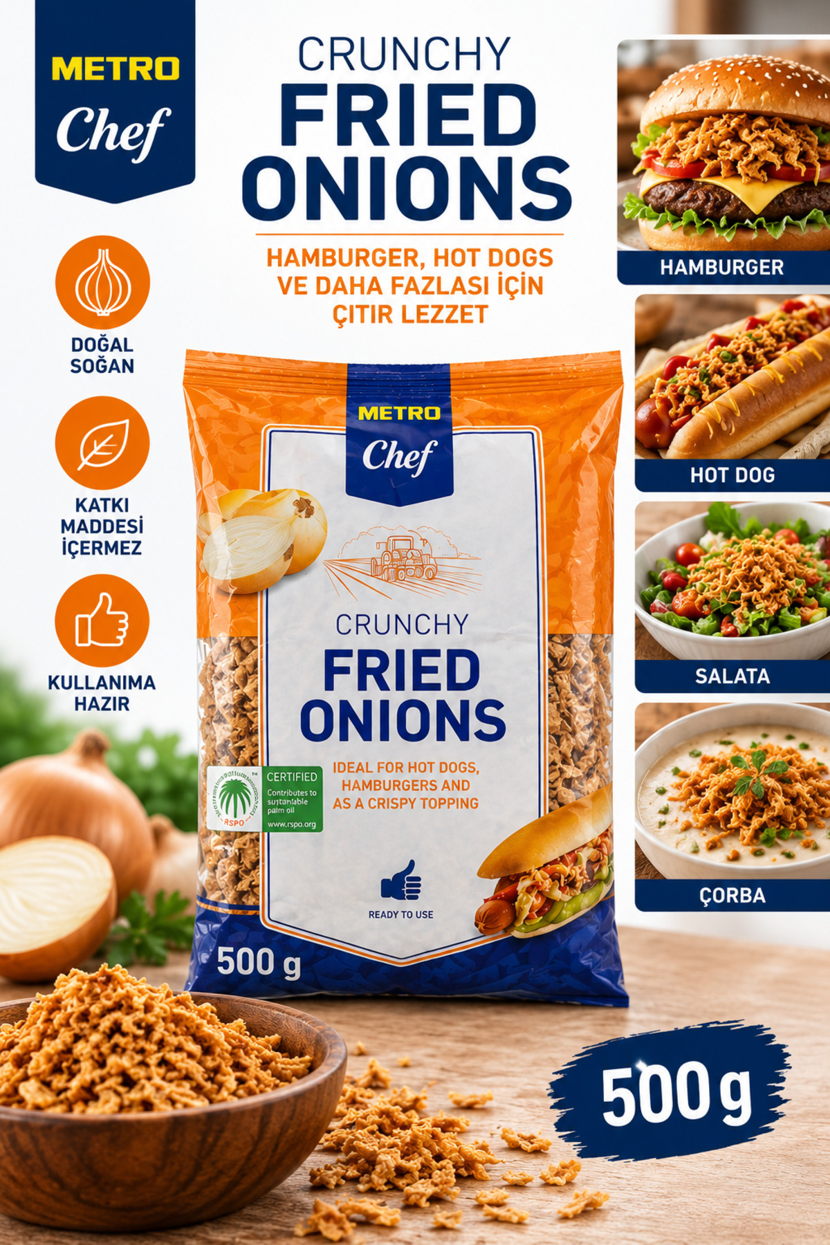 Metro Chef Fried Onion Kurutulmuş Kızarmış Soğan 500 gr.