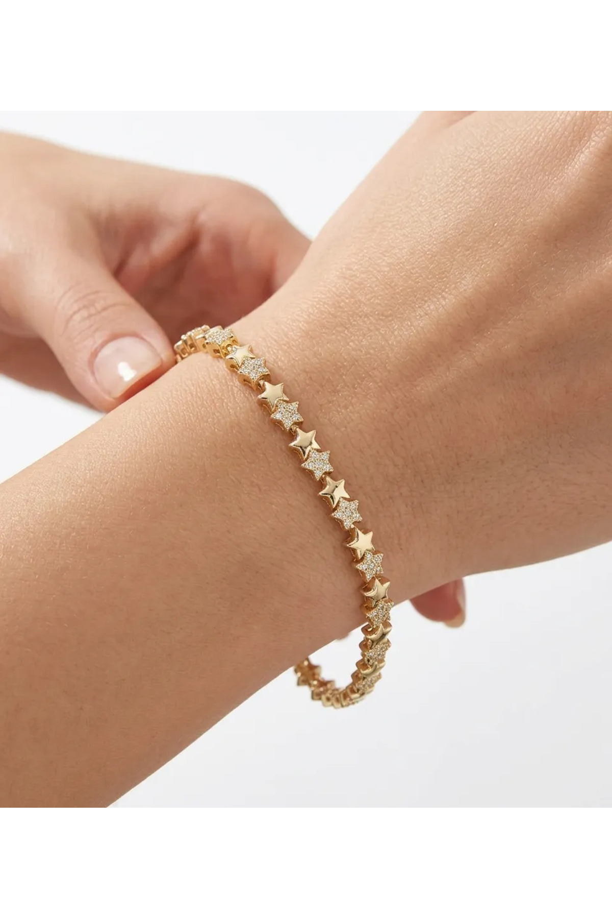 XUPING JEWELRY POKAK Xuping 14K Altın Kaplama Mini Yıldız Zirkon Vip Bileklik - 17CM+2CM UZATMA EKİ görsel 5
