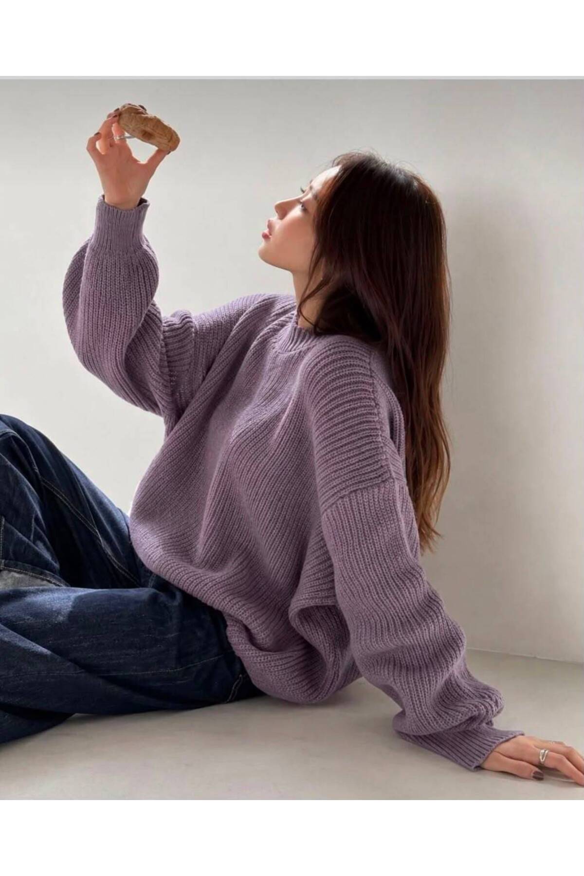 Kırlangıç Moda Lila Oversize Bisiklet Yaka Kadın Triko Kazak görsel 4