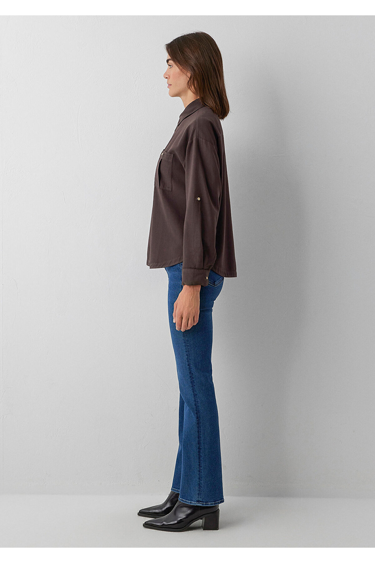 Düğme Detaylı Kahverengi Gömlek Loose Fit / Bol Rahat Kesim 1211383-70240 — قهوه‌ای — تصویر 4 از 8